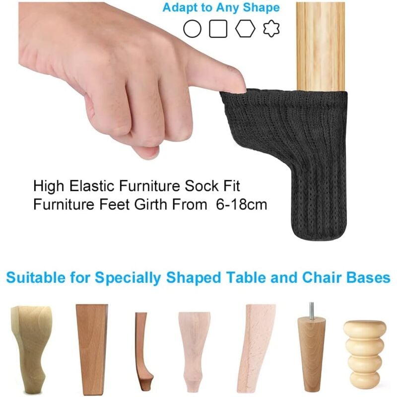 Chaussette Chaise pour Pieds de Chaise, 24pcs Chaussettes de Chaise Mobilier en Feutre, Patins Antidérapants, Évitez Les Rayures et Le Bruit, Noir - 3