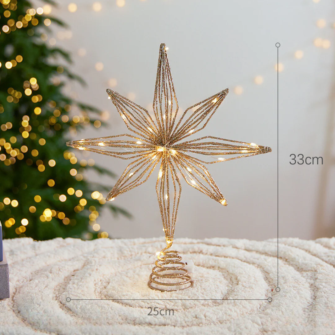 Topo de Árvore de Natal com 20 Luzes LED, Decoração de estrelas para topo de árvore de Natal, Enfeite de Natal em forma de estrela em metal - 5
