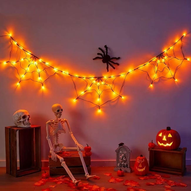 Décorations D'Halloween En Toile D'araignée - 1,2 M De Diamètre, 70 LED Avec Araignee Noire Filet Lumineux Etanche Violet 97677798 Décorations D'Halloween En Toile D'araignée - 1,2 M De Diamètre, 70 LED Avec Araignee Noire Filet Lumineux Etanche Violet 97677798