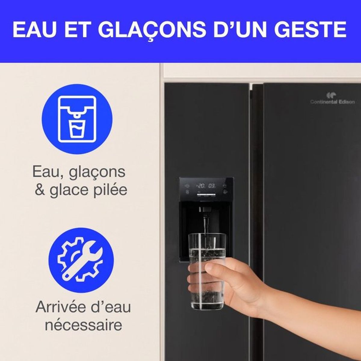 Réfrigérateur américain Continental Edison CERANF556B1 noir Total No Frost avec distributeur eau glace 556 L - 5