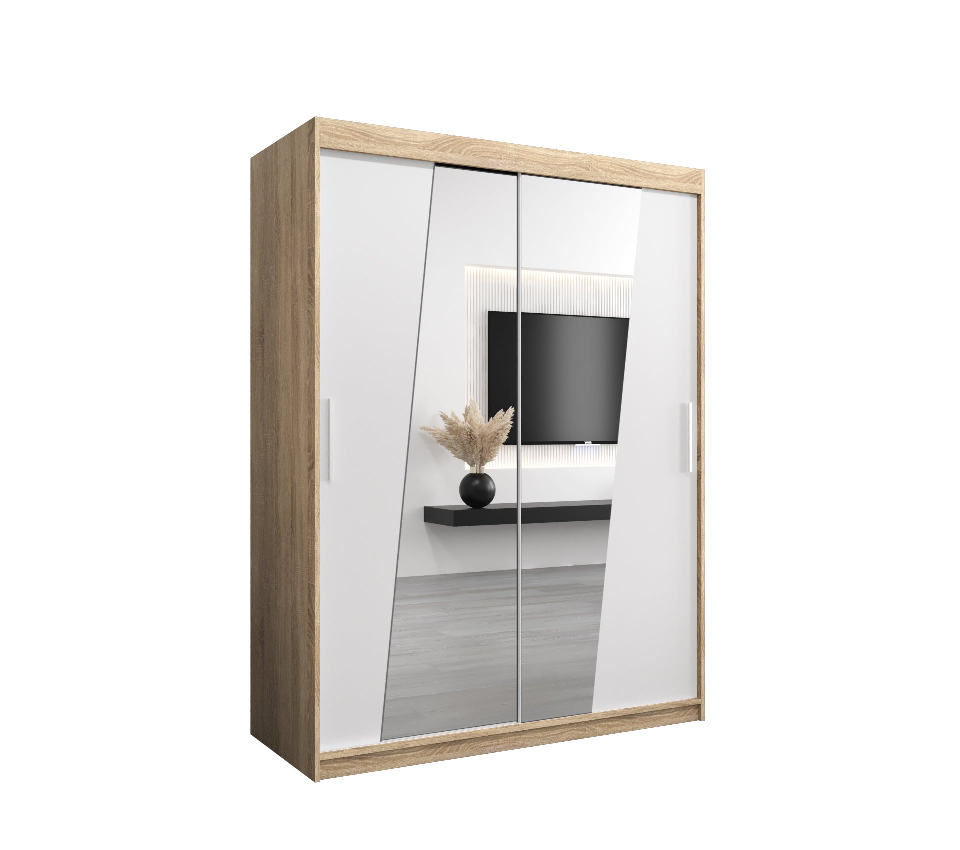 Szafa przesuwna garderoba RHOMB 150 x 62 x 200 cm Sonoma + Biały - Abiks Meble