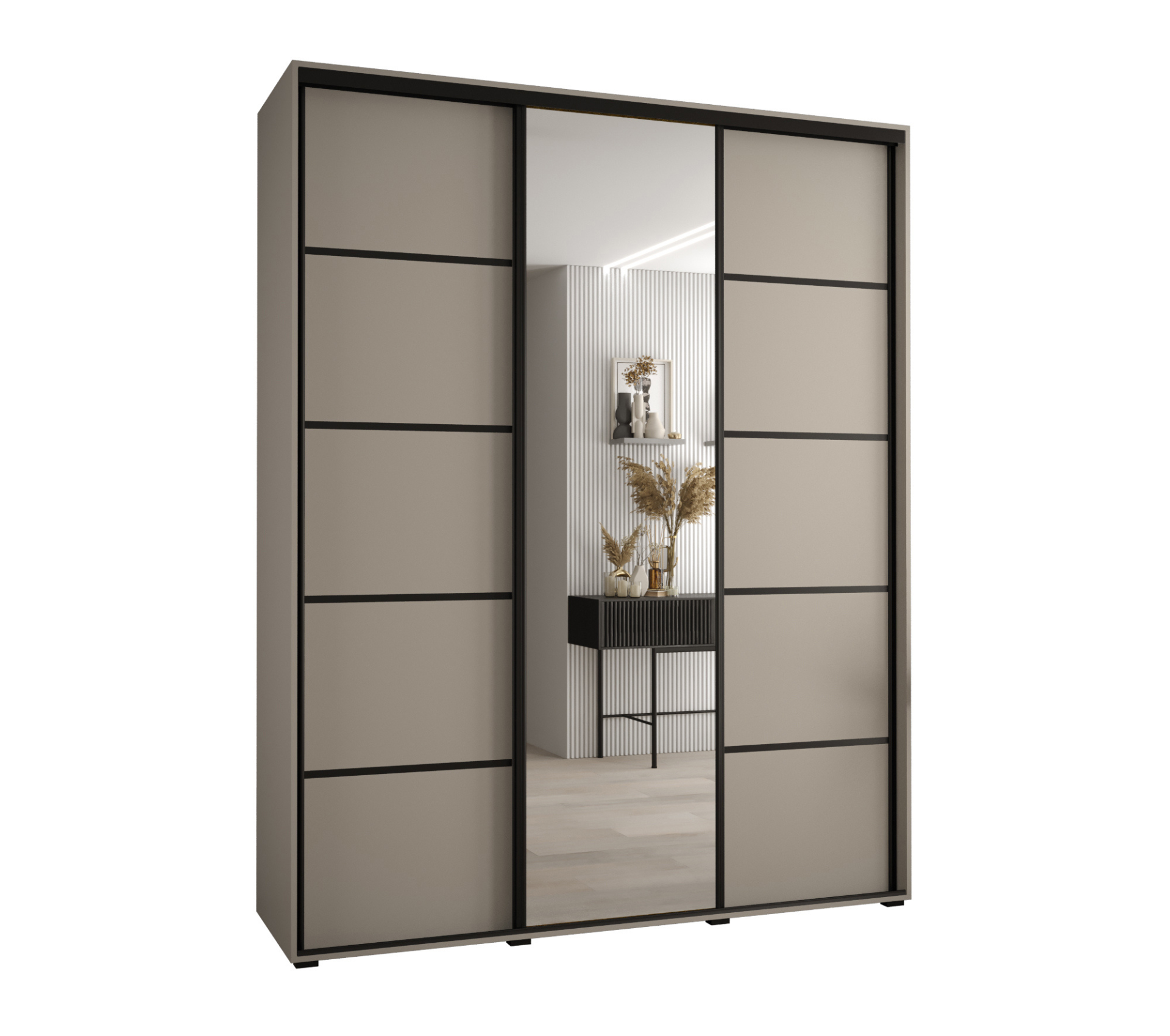 Szafa przesuwna z lustrem wysoka Dakota 5 190 x 60 x 235,2 cm kaszmir + u. czarny - Abiks Meble