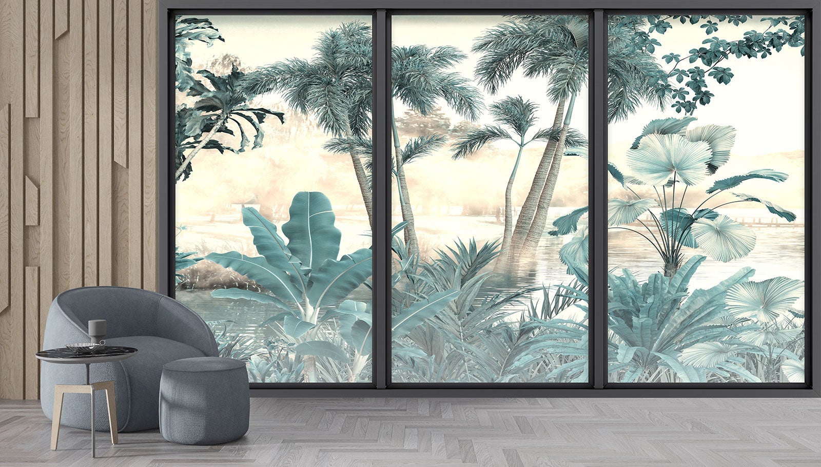 Papier peint panoramique Trompe l'oeil baie vitrée - Jungle - Largeur 260 cm x Hauteur 156 cm - 4