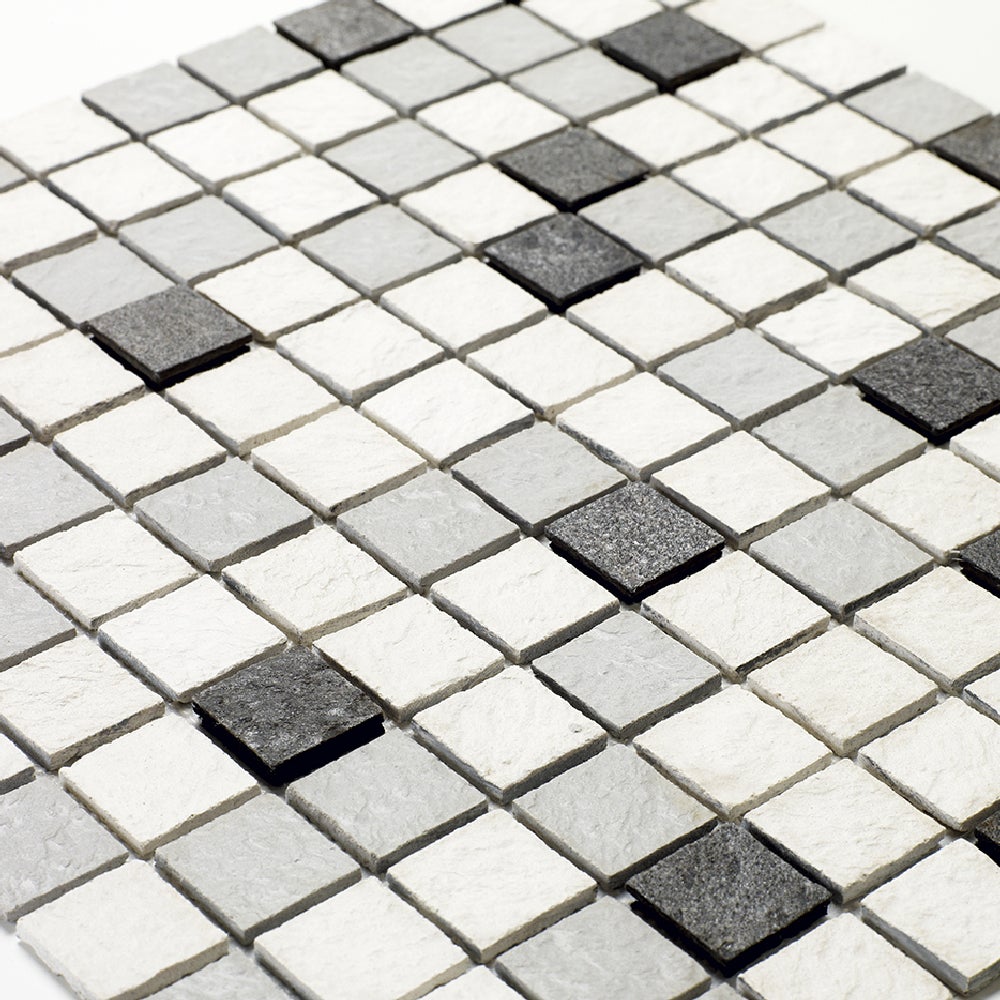 Mosaique résine effet pierre et pierre naturelle - 2,5 x 2,5 cm - plaque de 30 x 30 cm - gris clair & ardoise - 2