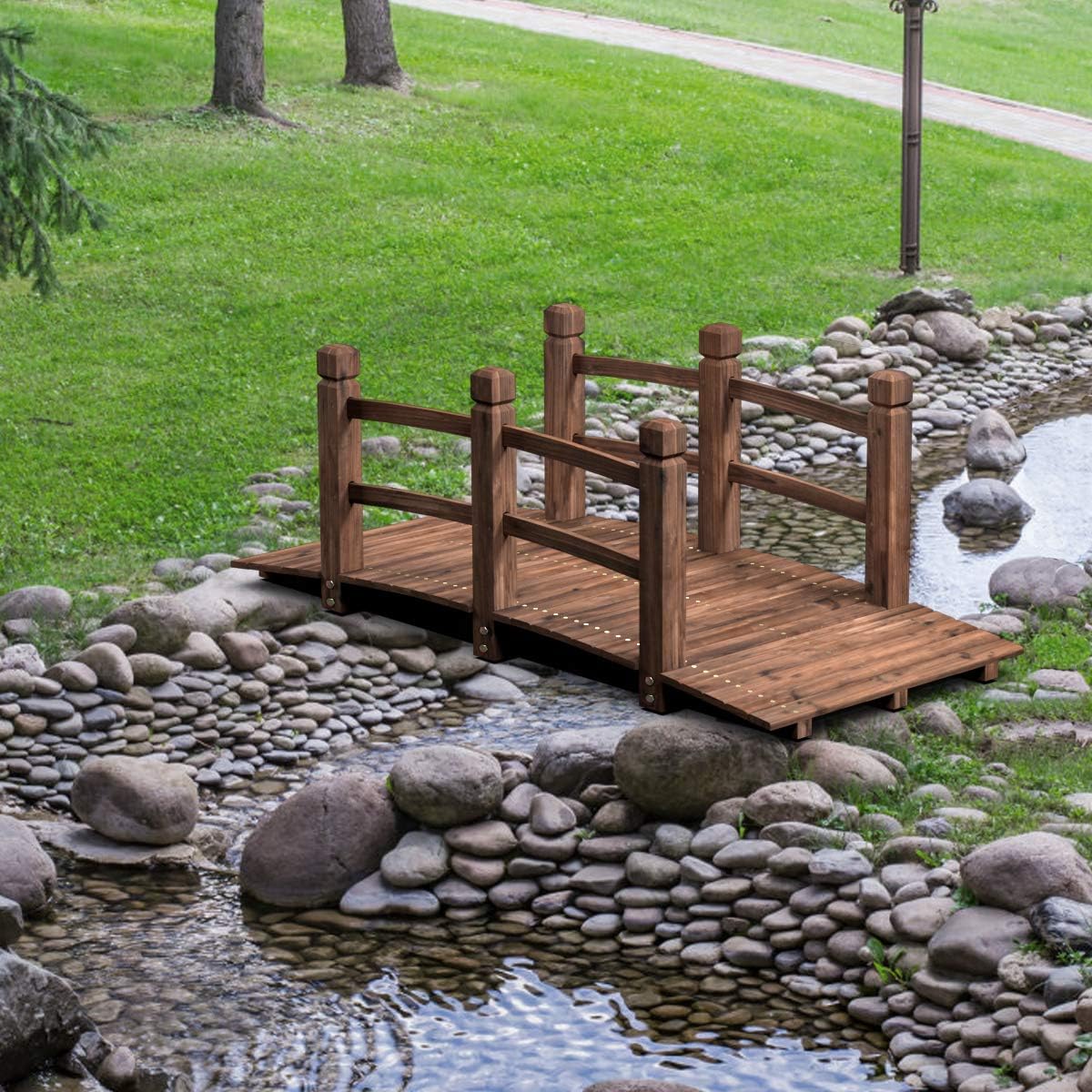 Pont de Jardin en Bois 150 x 67 x 55CM Pont d'Etang Pont Chargé Environ 100KG - 4