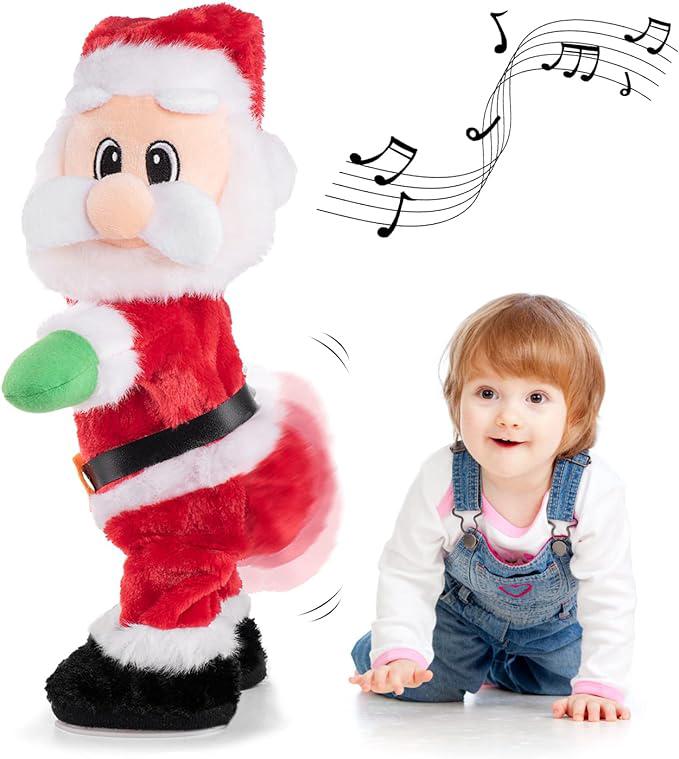 Gfilay Tańczący Santa Claus Twerking z muzyką, animowana świąteczna pluszowa lalka, która śpiewa piosenkę po angielsku, świąteczna zabawka dla dzieci