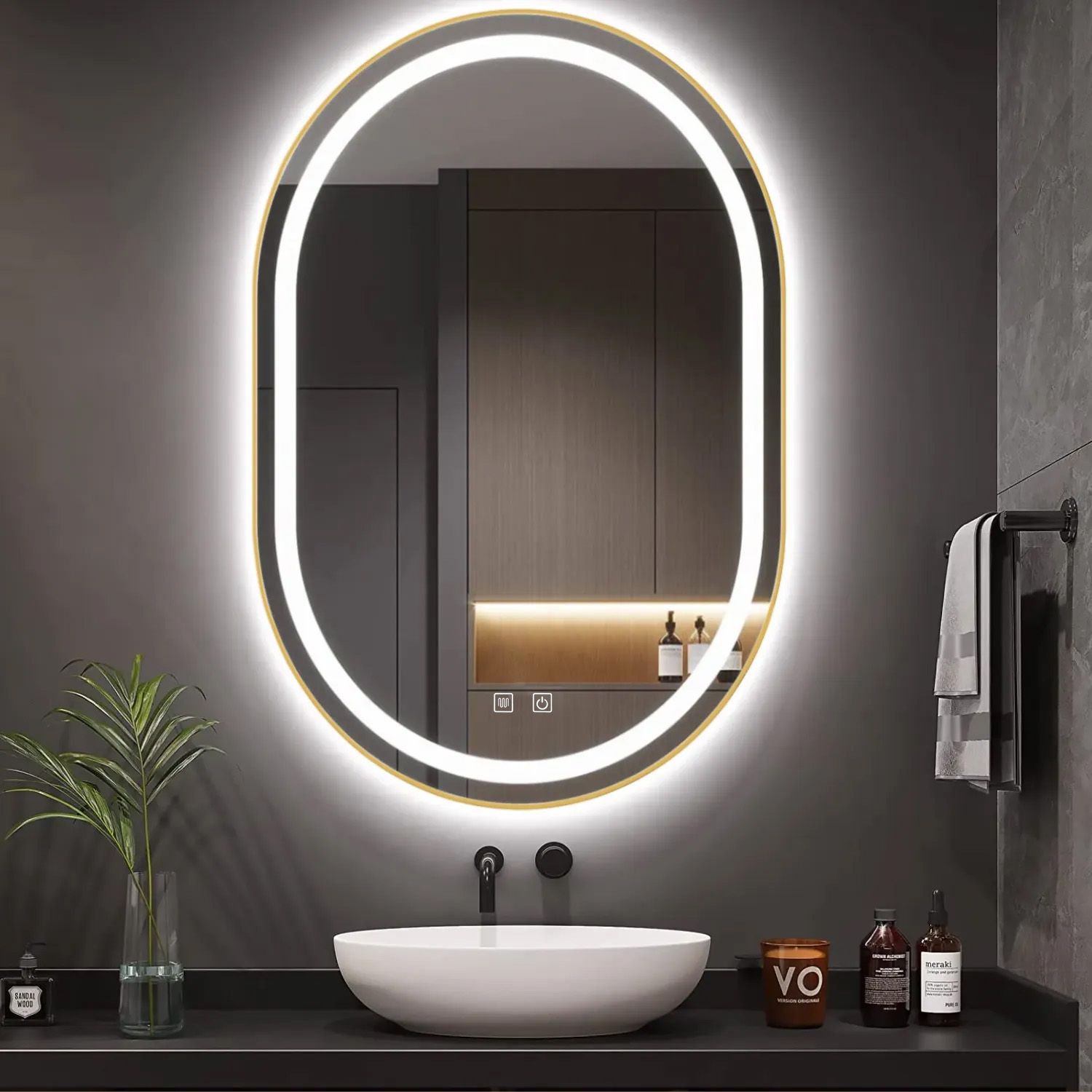Lustro ścienne LED OLL 60x90 cm Złote Szczotkowane - 2