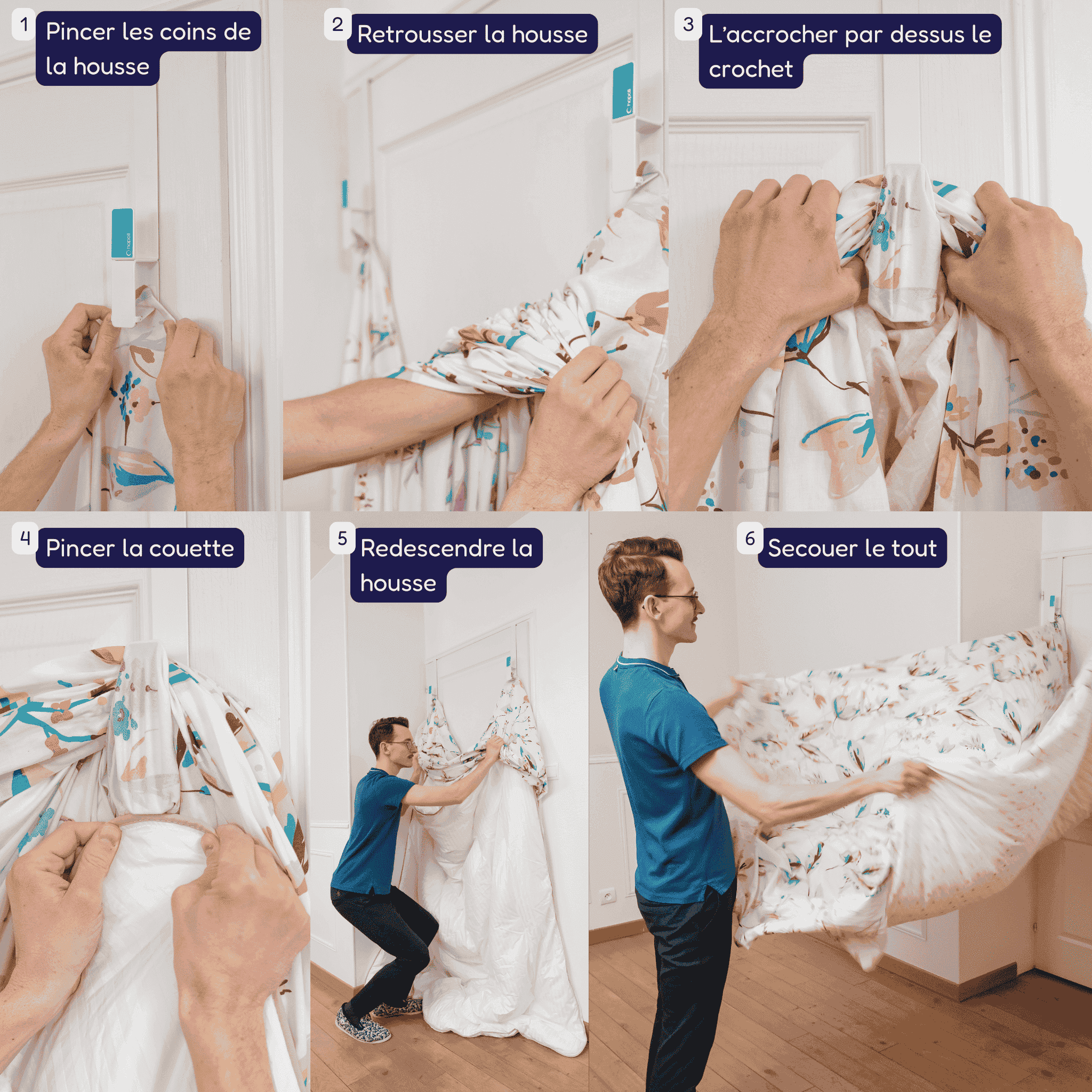 Enfile-couette Hopoli - Porte à recouvrement Bleu - 3