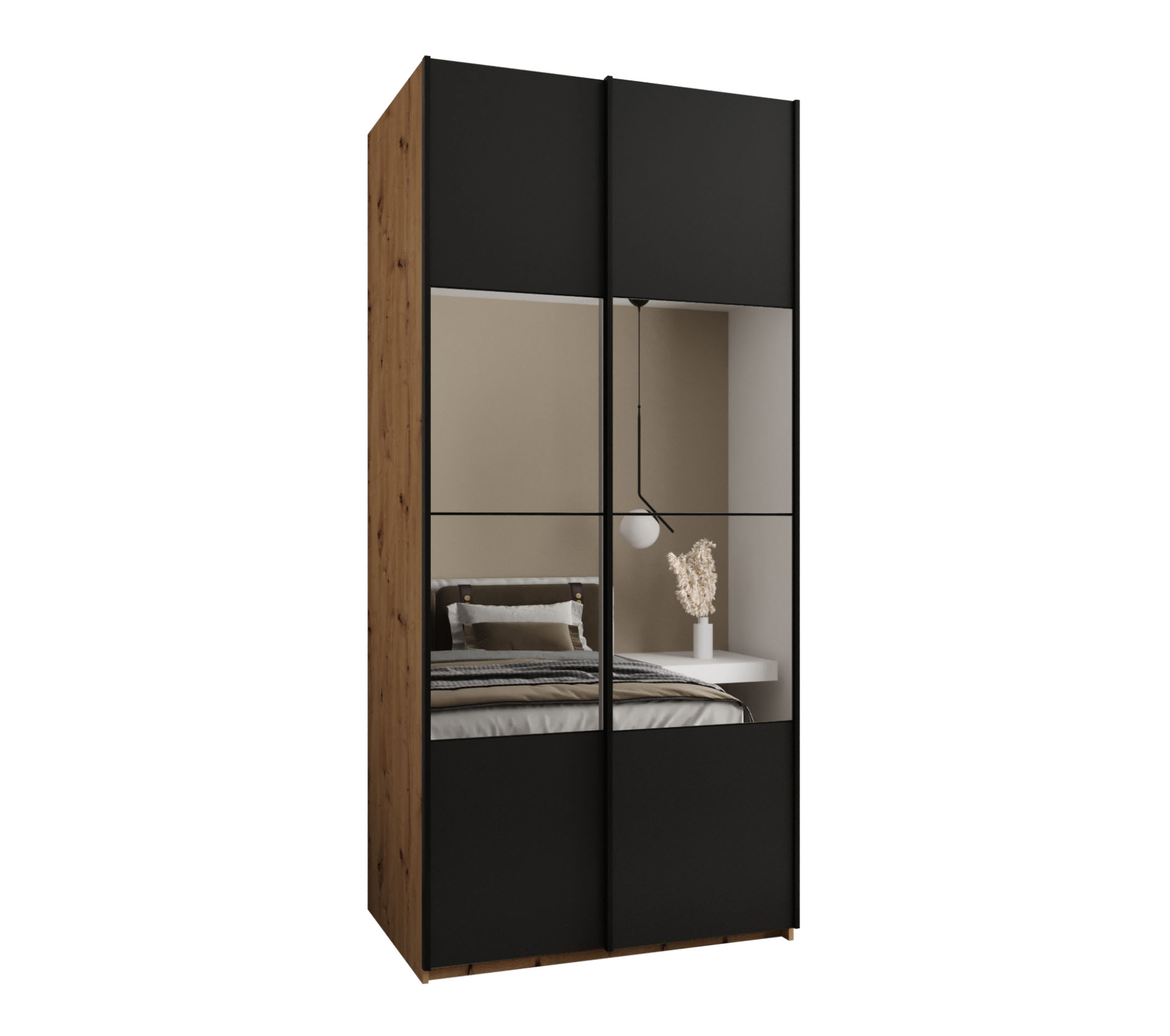 Szafa przesuwna wysoka Lux 4 110 x 64 x 245,5 cm artisan + czarny + u. czarny - Abiks Meble