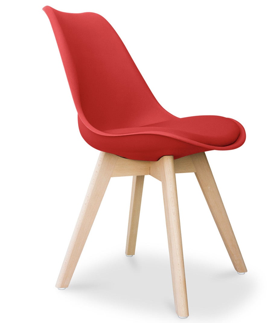 Silla tula de estilo nórdico - asiento de piel sintética y patas de madera clara-color rojo