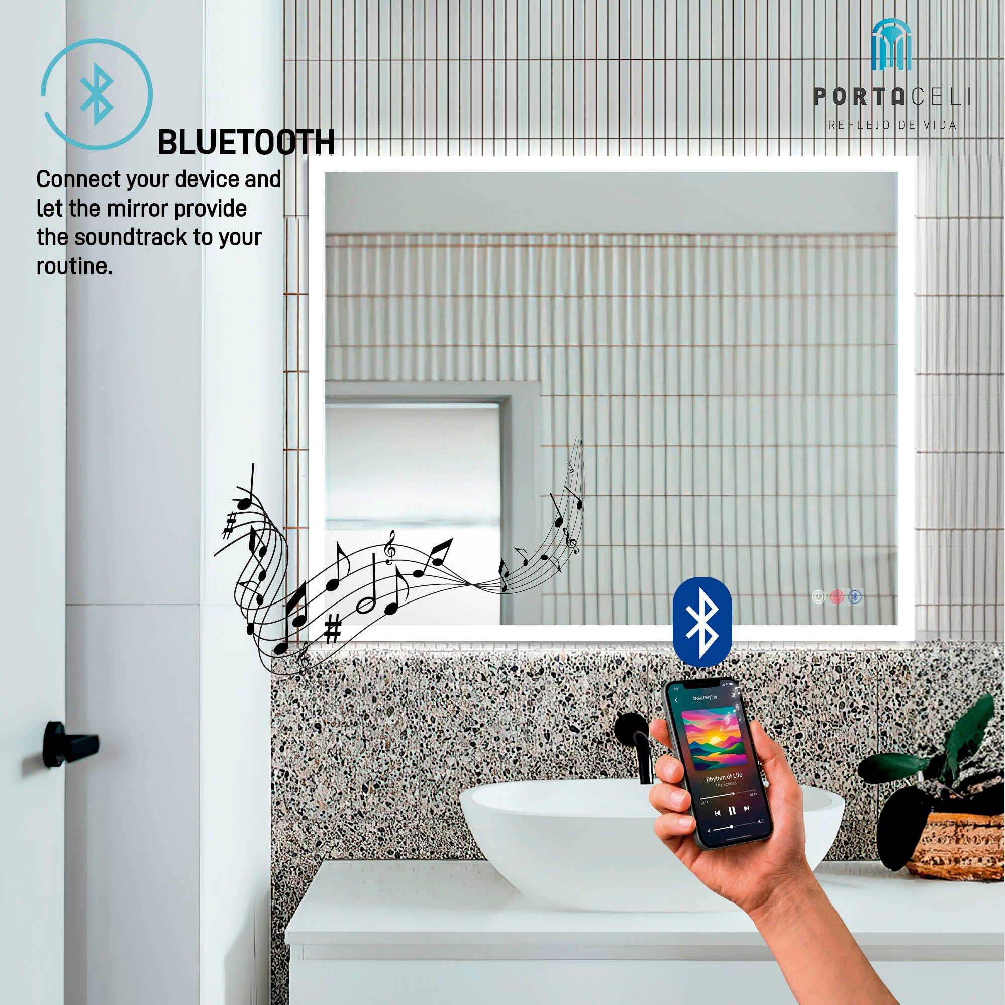 Specchio da bagno Cosmos reversibile 120x70 APP, Antiappannamento e Bluetooth - 6