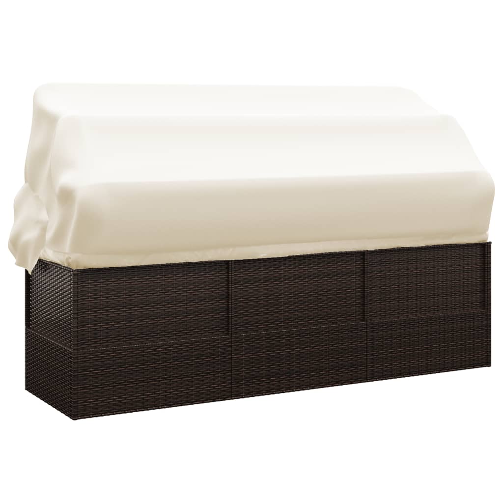 vidaXL Lit de salon d'extérieur toit et coussins Marron Résine tressée - 4