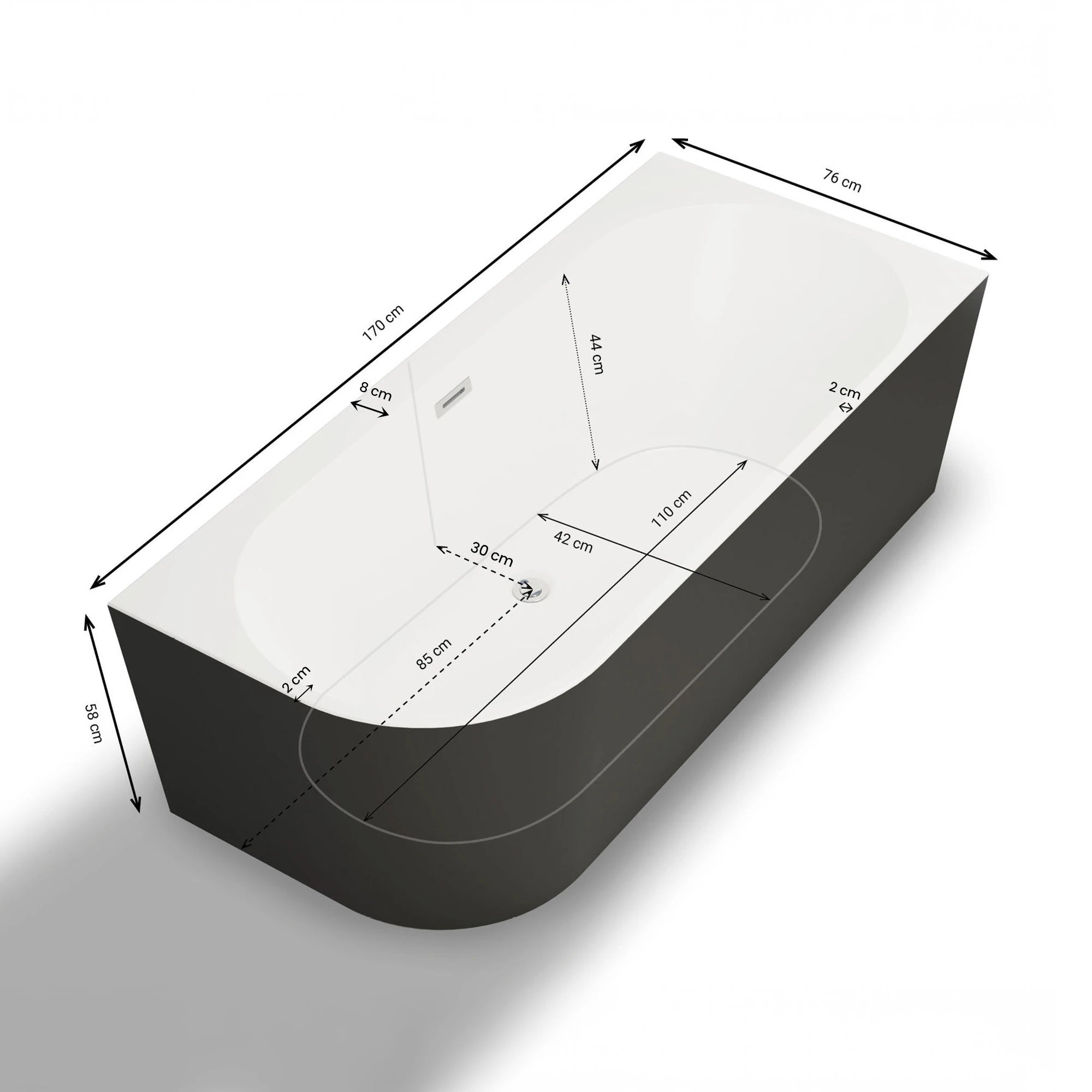 Baignoire Ilot Capri 170 droite noire 170 x76 x58 cm, by SPALINA - 7