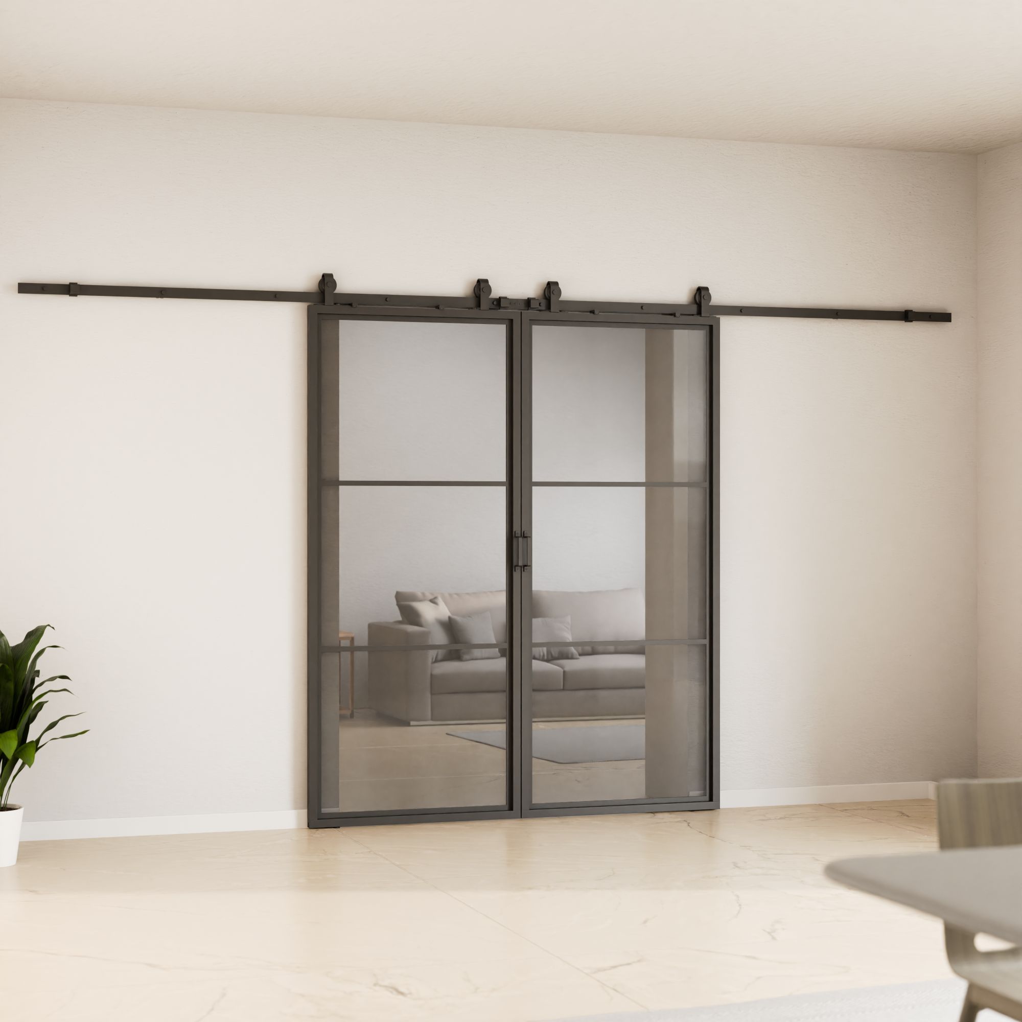 Schulte porte coulissante en verre 180x215cm, porte coulissante intérieure, vitrée, porte verrière anthracite Loftstyle noir RAL 9005-double softclose - 2