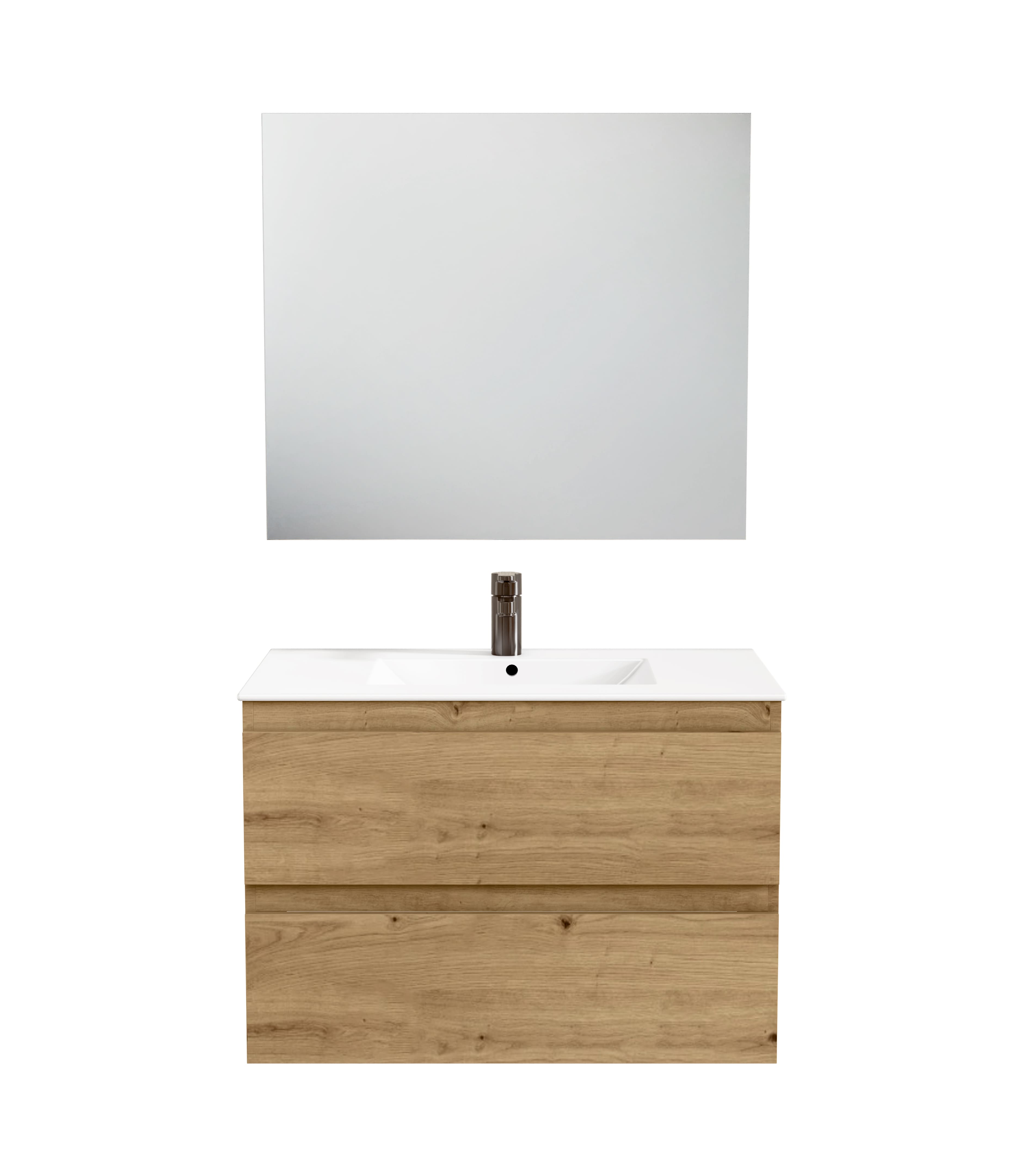 BELLOBATH - Móvel com Lavatório de Cerâmica e Espelho, Móvel com 2 Gavetas, 80 x 55 x 46 cm, Móvel Carvalho - 3