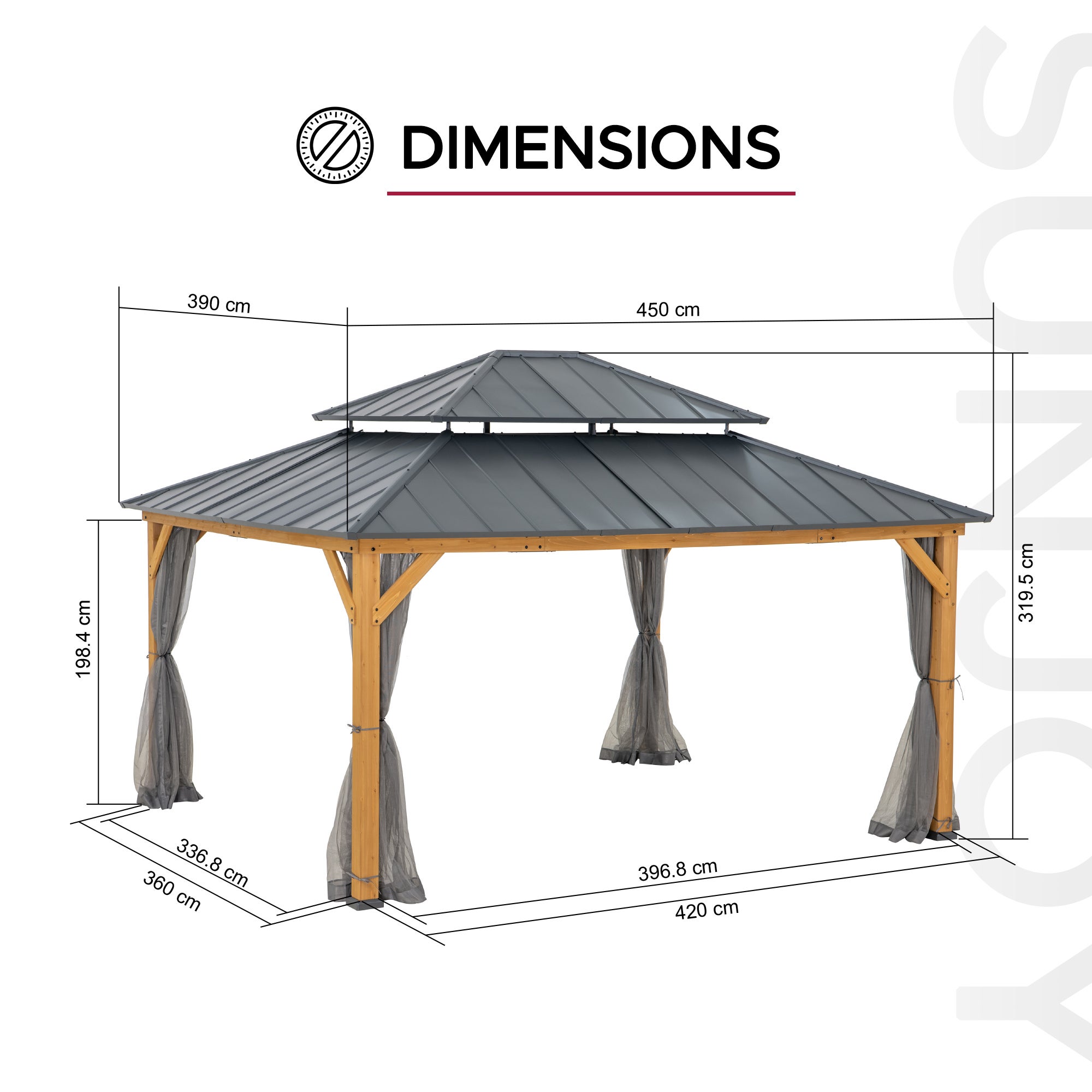 Tonnelle en bois de cèdre TRIVOR - 390cm x 450cm, anthracite - 4