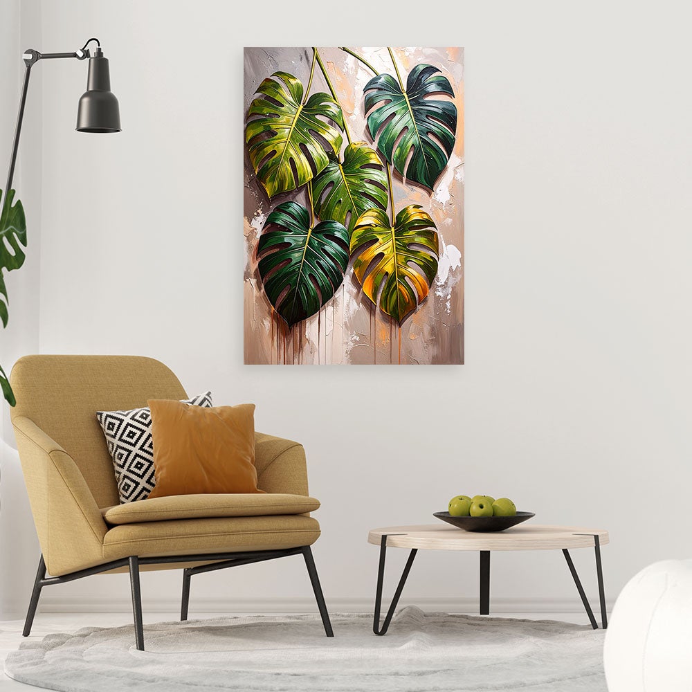 Obraz do salonu sypialni monstera licie na malowanym tle 80x120 - Leroy  Merlin