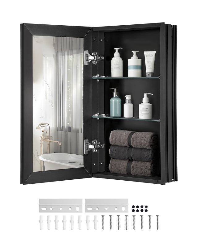 Armoire pharmacie 355 x 610 mm,VEVOR rangement salle de bain avec miroir,cadre aluminium,étagères 2 couches,installation murale
