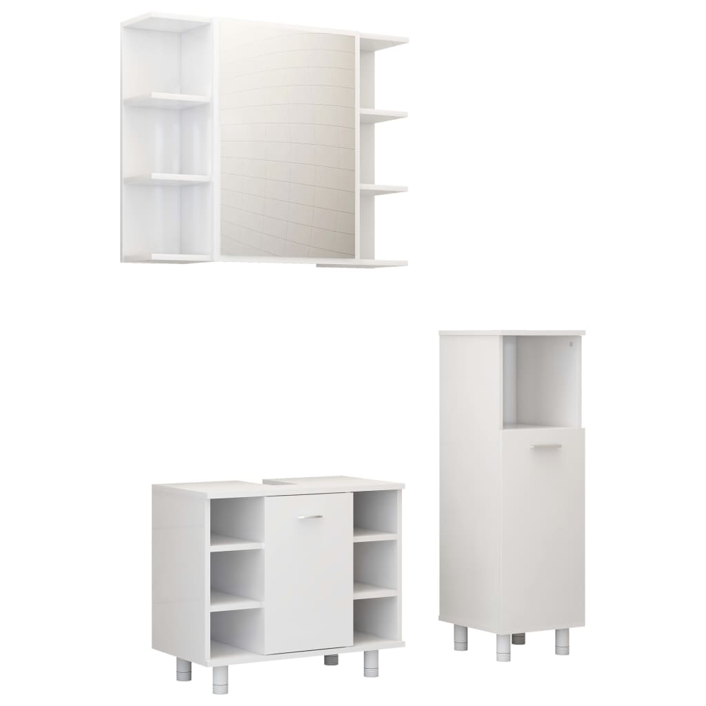 Juego de muebles de baño 3 uds | armario de baño madera de ingeniería blanco cfw32639