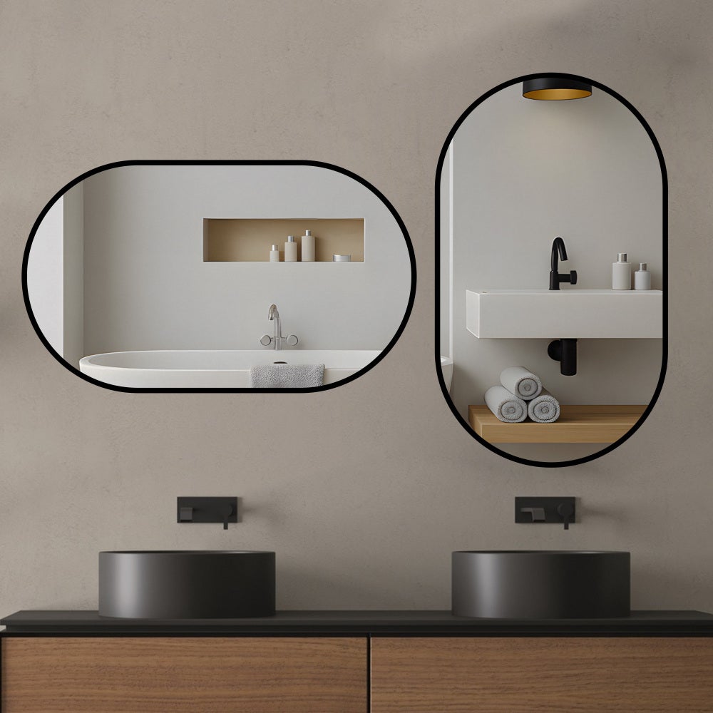 Specchio bagno 50x80 cm ellittico da parete senza cornice, vetro argentato 5 mm antiesplosione, installazione orizzontale o verticale - 6