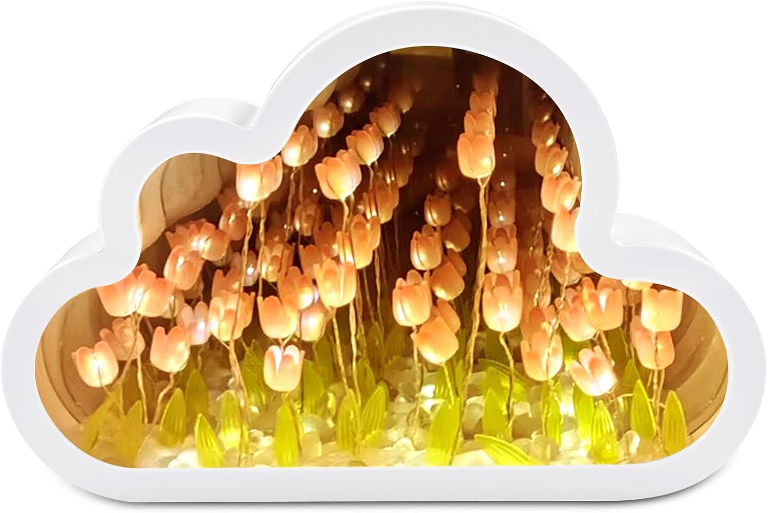 Różowa lampa LED Tulip Cloud (1 sztuka), Lampka nocna Tulip Cloud z lusterkiem, Lampka nocna Tulip Cloud DIY, Lampka nocna Tulip DIY