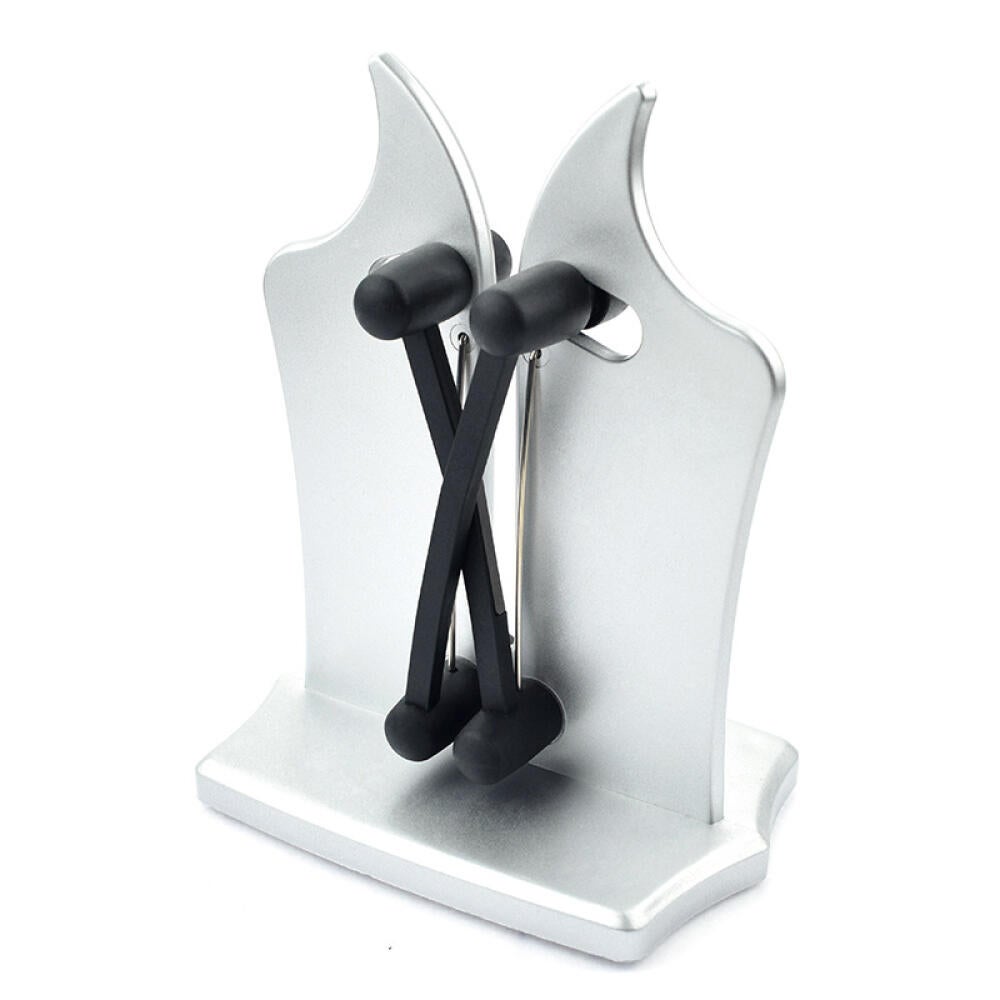 Ostrzałka do noży – ręczna, stalowa, wieloostrzowa, do wszystkich rodzajów noży, szara, 12 x 16 x 7,5 cm