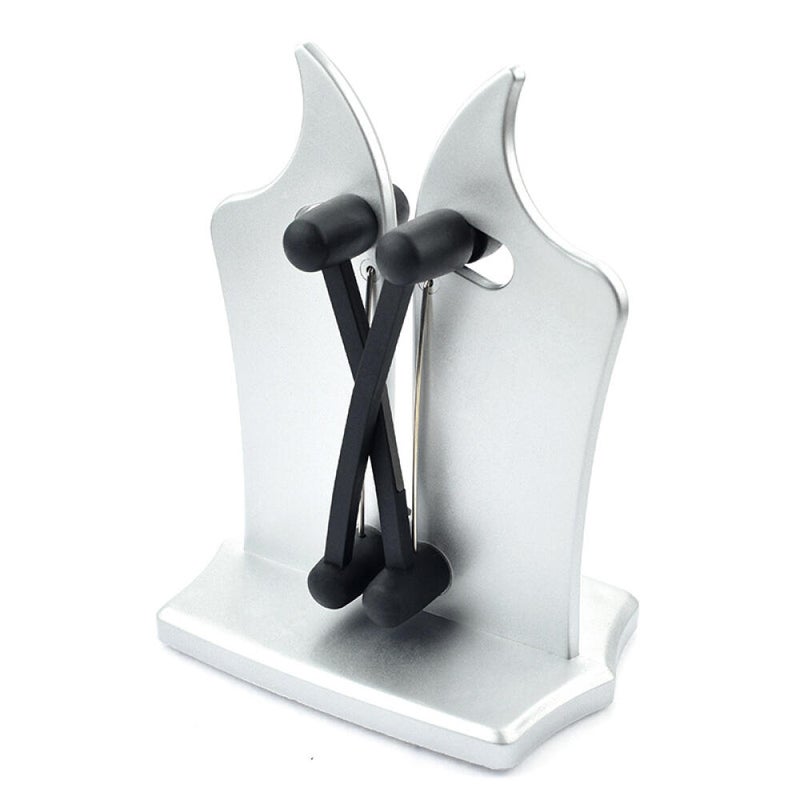 Ostrzałka do noży – ręczna, stalowa, wieloostrzowa, do wszystkich rodzajów noży, szara, 12 x 16 x 7,5 cm