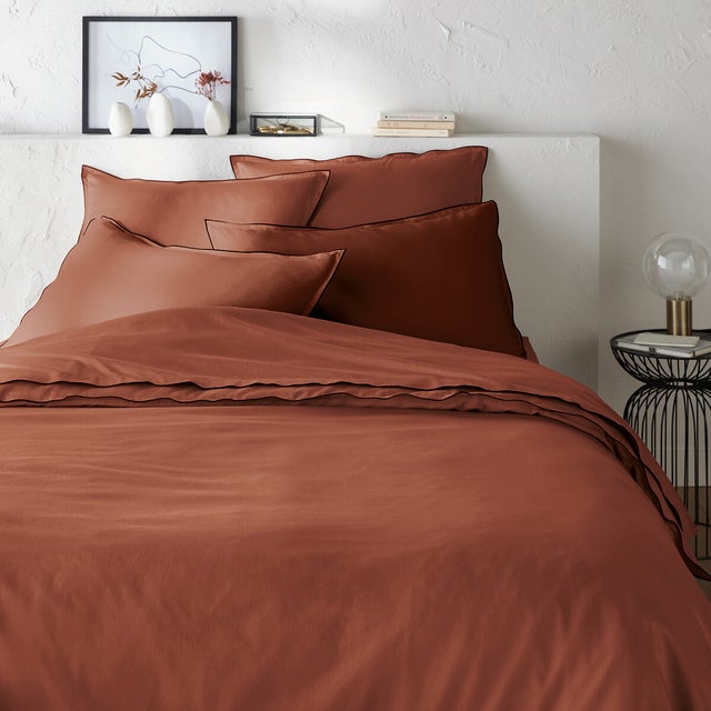 Housse de couette satin de coton lavé, Victor uni - Acajou - 140 x 200 cm