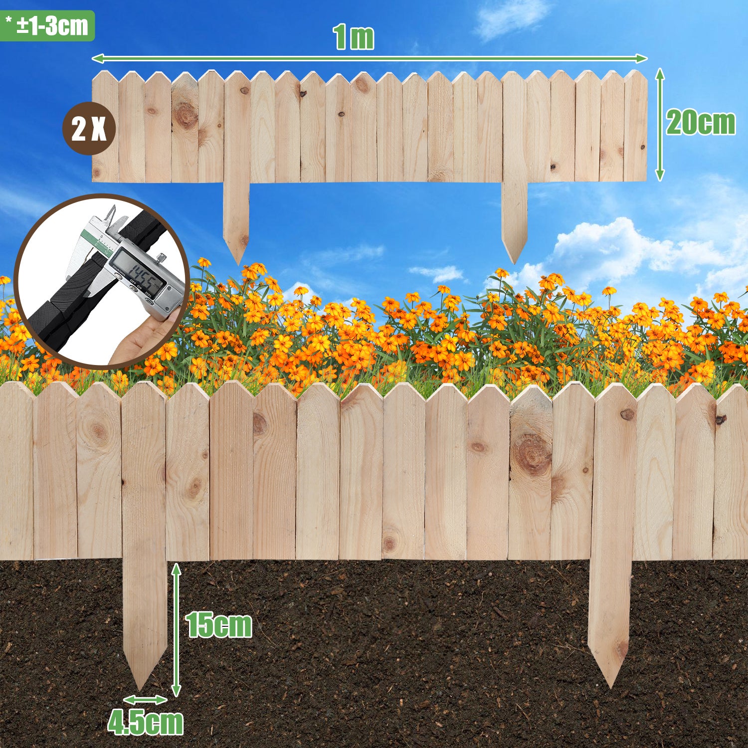 Kit Bordure Per Giardino Effetto Legno - Altezza 17 Cm, Double Face, Con 20 Punte Di Ancoraggio - Bianco (2,5 Metri)