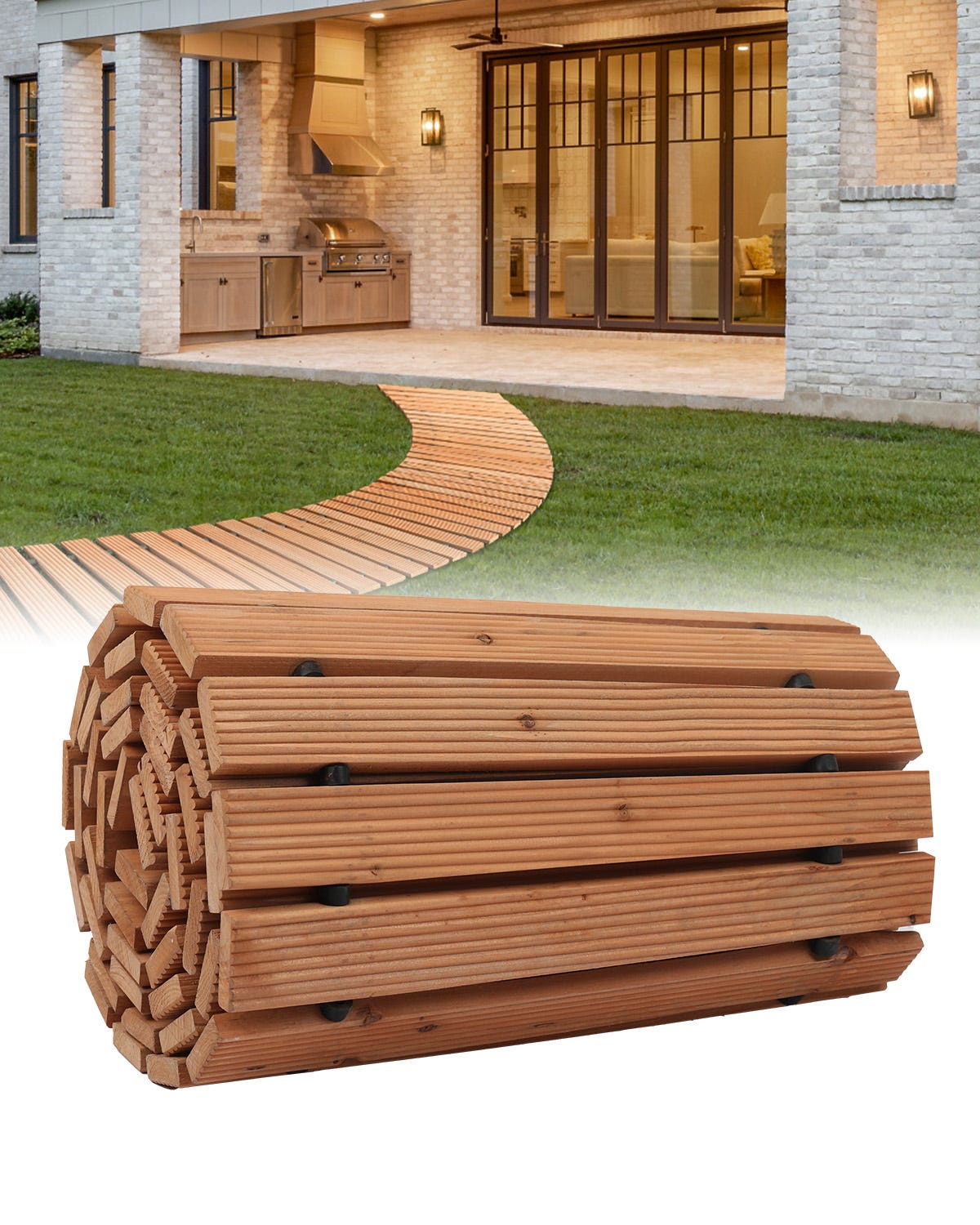 COSTWAY Sentiero Da Giardino In Legno, Passerella Curvo Da Esterno Con Superficie Antiscivolo E Fili Metallici Design Arrotolabile Per Patio Cortile E Spiaggia Naturale 216 X 43 Cm 83699409 COSTWAY Sentiero Da Giardino In Legno, Passerella Curvo Da Esterno Con Superficie Antiscivolo E Fili Metallici Design Arrotolabile Per Patio Cortile E Spiaggia Naturale 216 X 43 Cm 83699409
