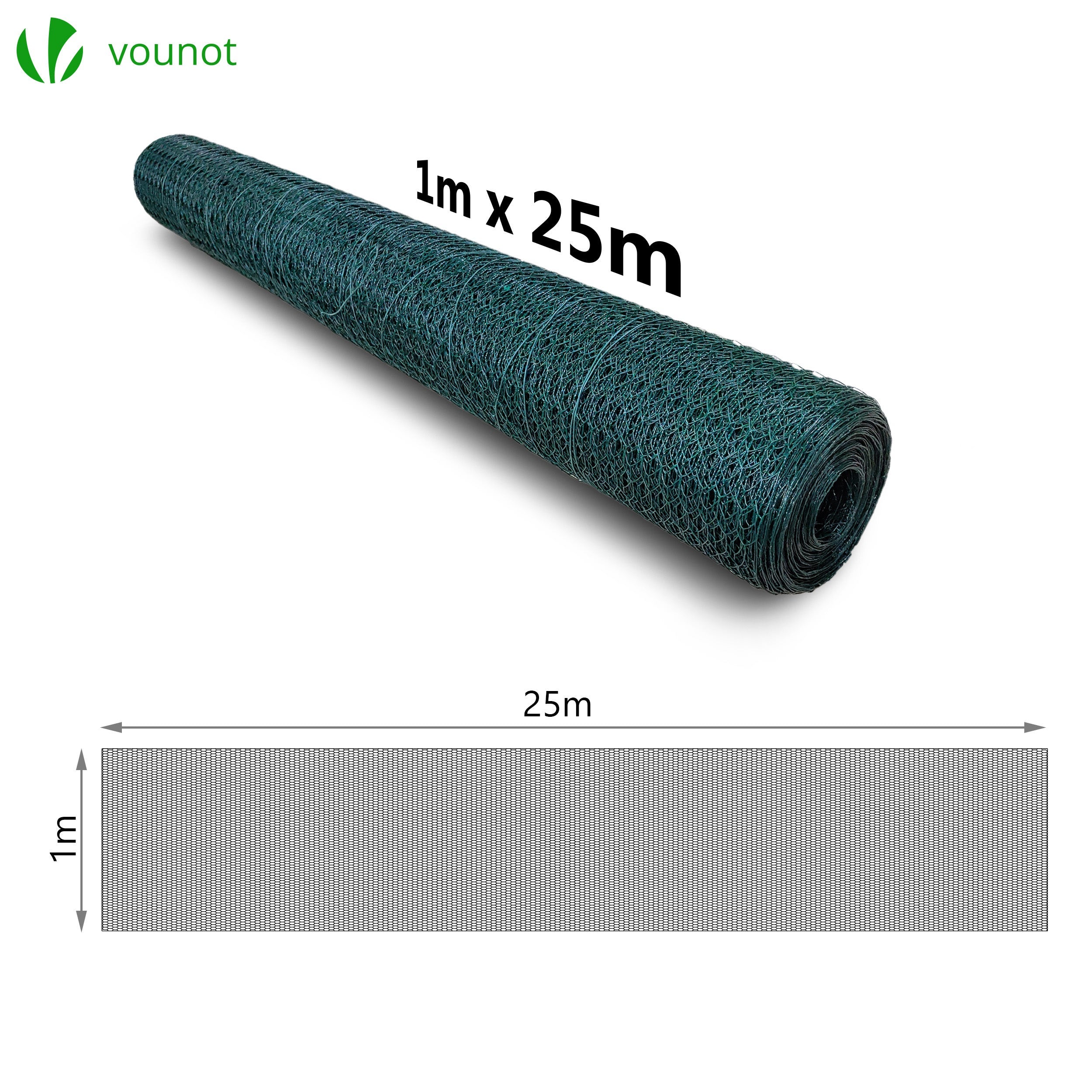 Grillage métallique gainé de PVC vert - Maille 13mm - 1x25M - Filet de clôture pour poulailler - VOUNOT® - 7