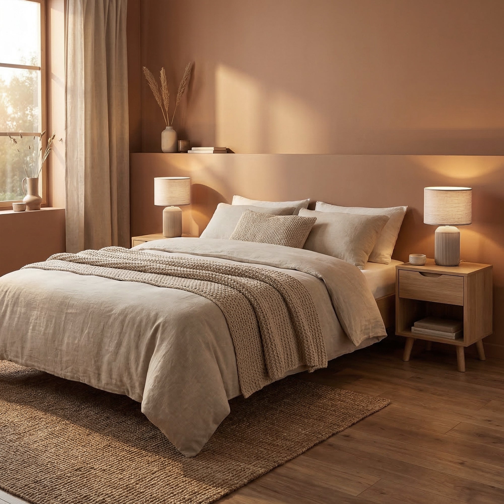Lampe de table - avec abat-jour tissu - IP20 - D.220x375mm - E27 max. 10W - marron - avec interrupteur câble - Briloner - 6