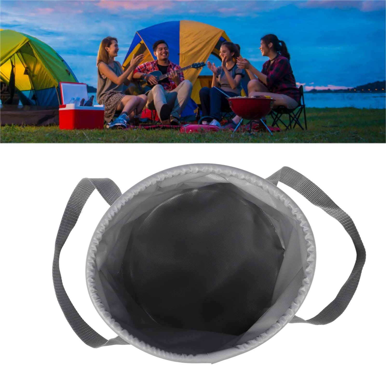 Seau pliable pour le camping, récipient de stockage d'eau avec poignée