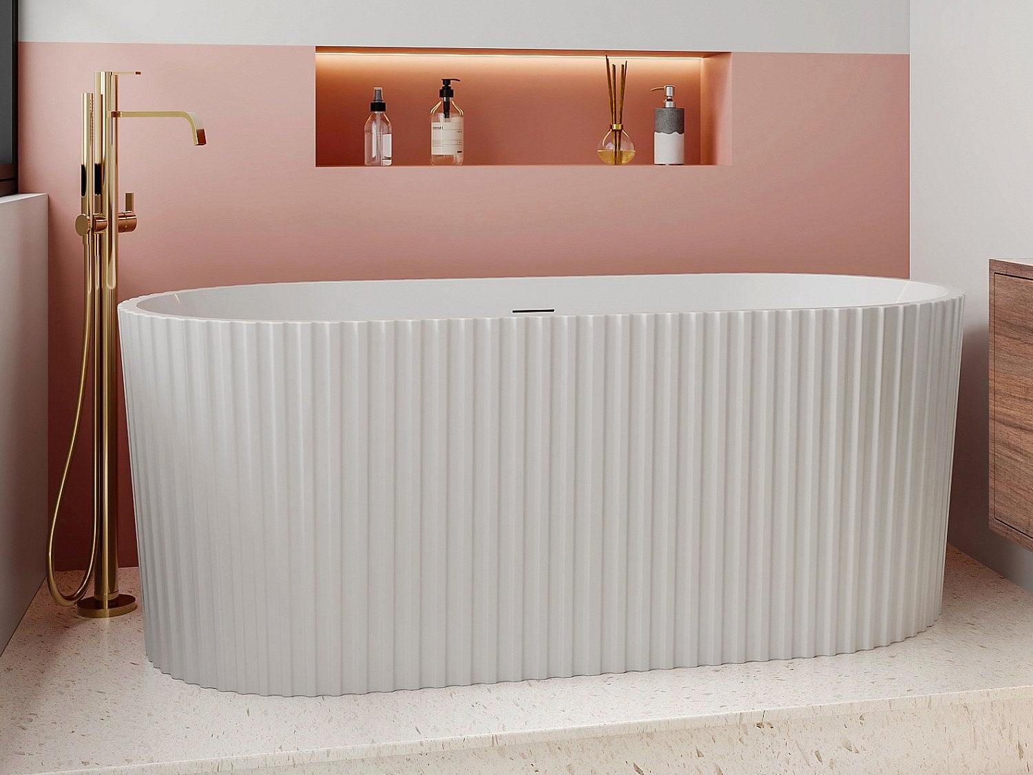 Wanna wolnostojąca żebrowana akrylowa - Biały z połyskiem - 220 l - 150 x 75 x 58 cm - ALIENA
