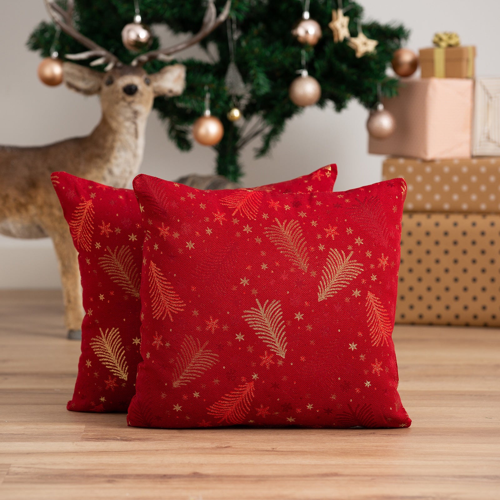 Set 2 federe per cuscino natalizi in cotone jacquard rosso 45x45 cm - Christree - 2