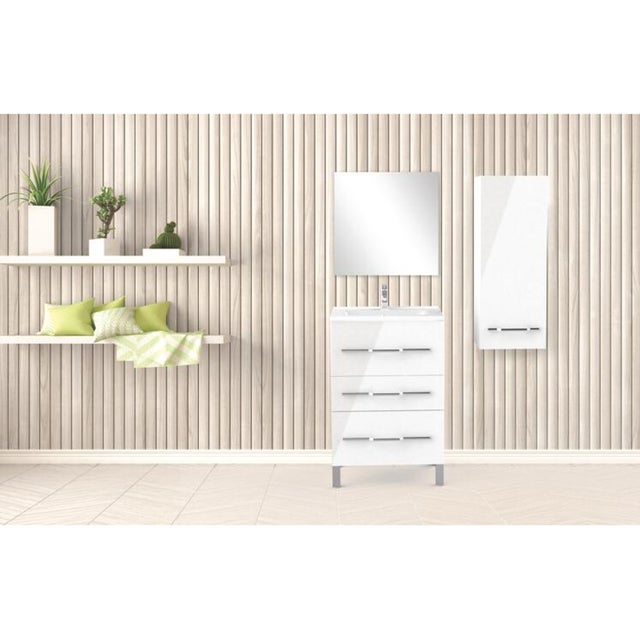 Ondée - Meuble à poser 60 cm laqué brillant blanc simple vasque trois tiroirs - ALAN AYOR