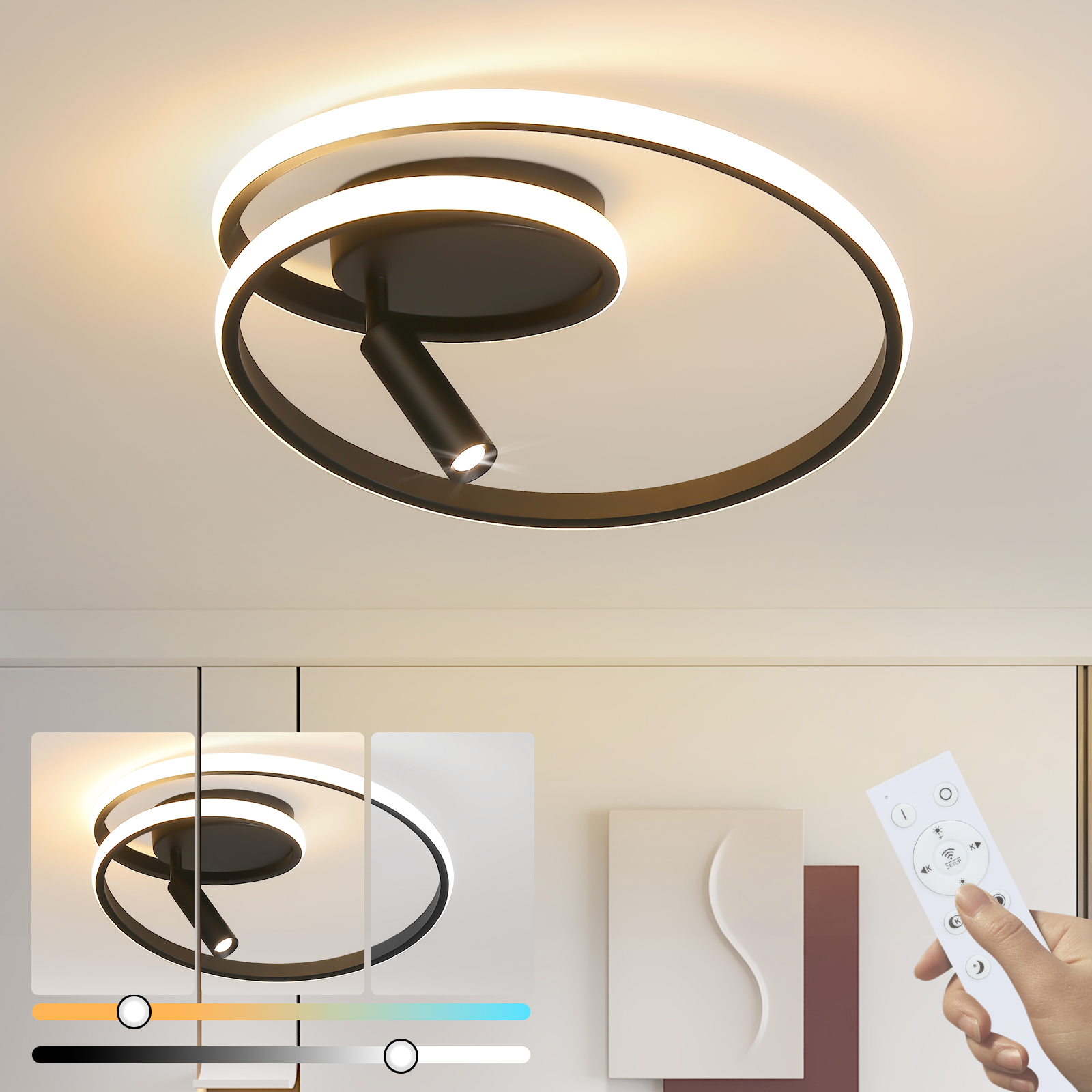 ZMH Plafoniera LED nero dimmerabile 78W 80cm stile moderno per soggiorno con telecomando | Leroy Merlin