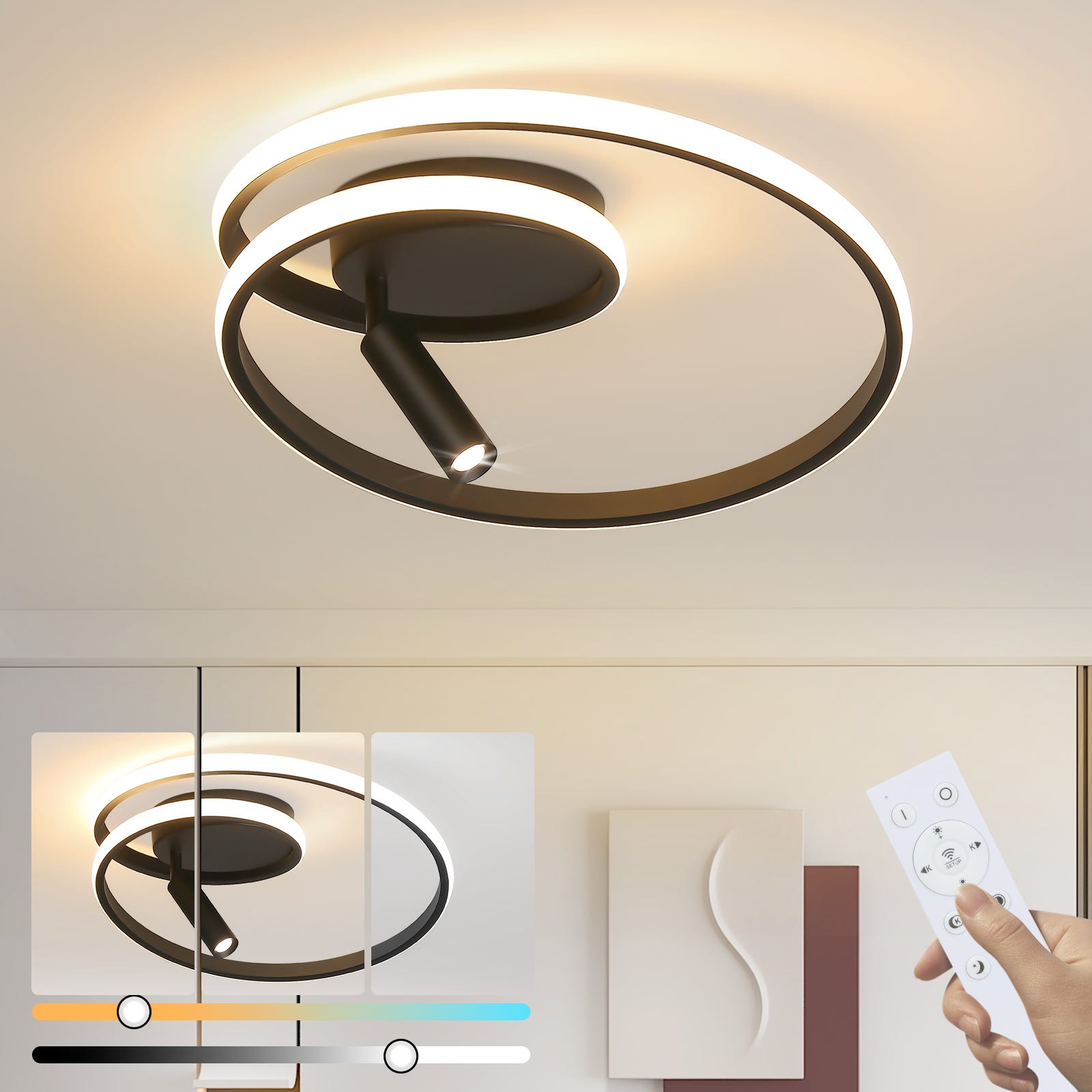 ZMH Plafoniera LED nero dimmerabile 78W 80cm stile moderno per soggiorno con telecomando | Leroy Merlin ZMH Plafoniera LED nero dimmerabile 78W 80cm stile moderno per soggiorno con telecomando | Leroy Merlin