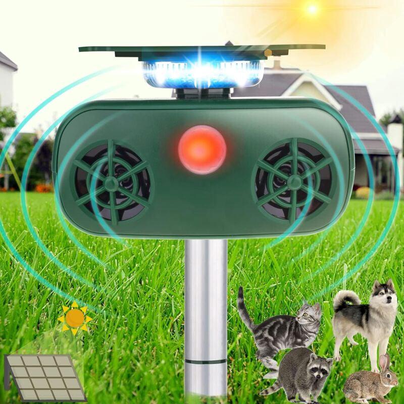 Solarny odstraszacz zwierząt, ultradźwiękowy odstraszacz szkodników, wodoodporny, z flashem aktywowanym ruchem, alarm świetlny LED, na psy, koty