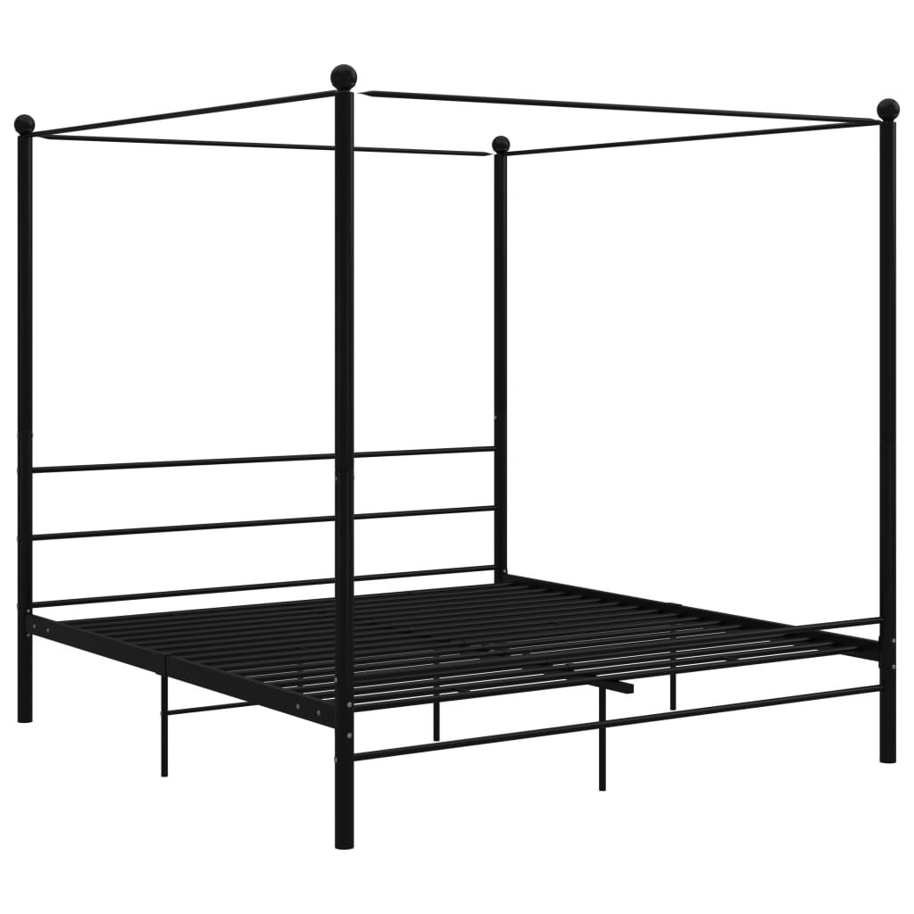 Łóżko z Baldachimem Czarne Rama Łóżka Ze Stelażem Do Pokoju 180 x 200 cm