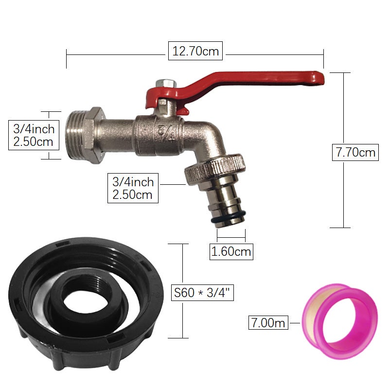 Złączka do zbiornika na wodę S60X6 - kran ze stopu cynku 16 mm