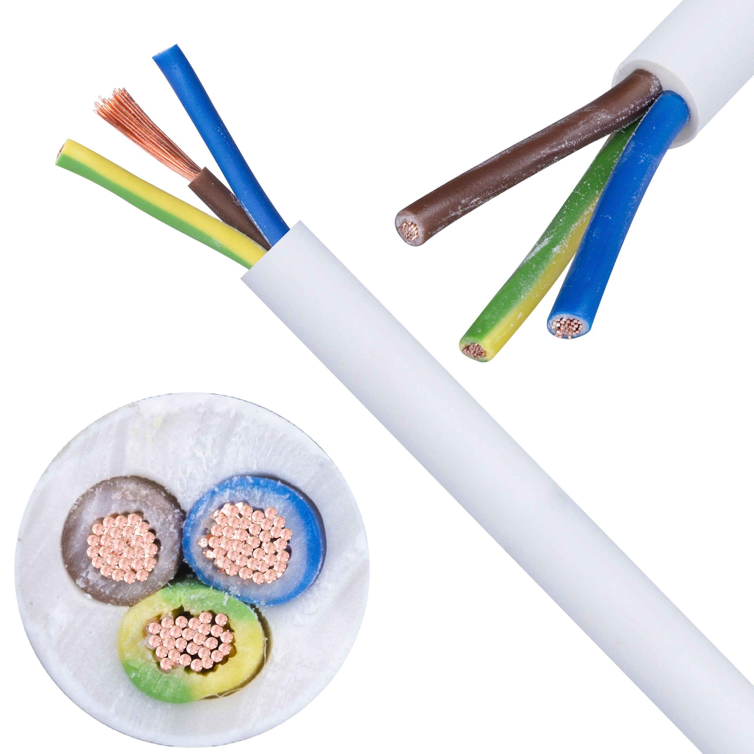 Kabel mieszkaniowy OMY / H03VV-F 3x1,5mm2 biały 300/300V giętki linka Elektrokabel 100m