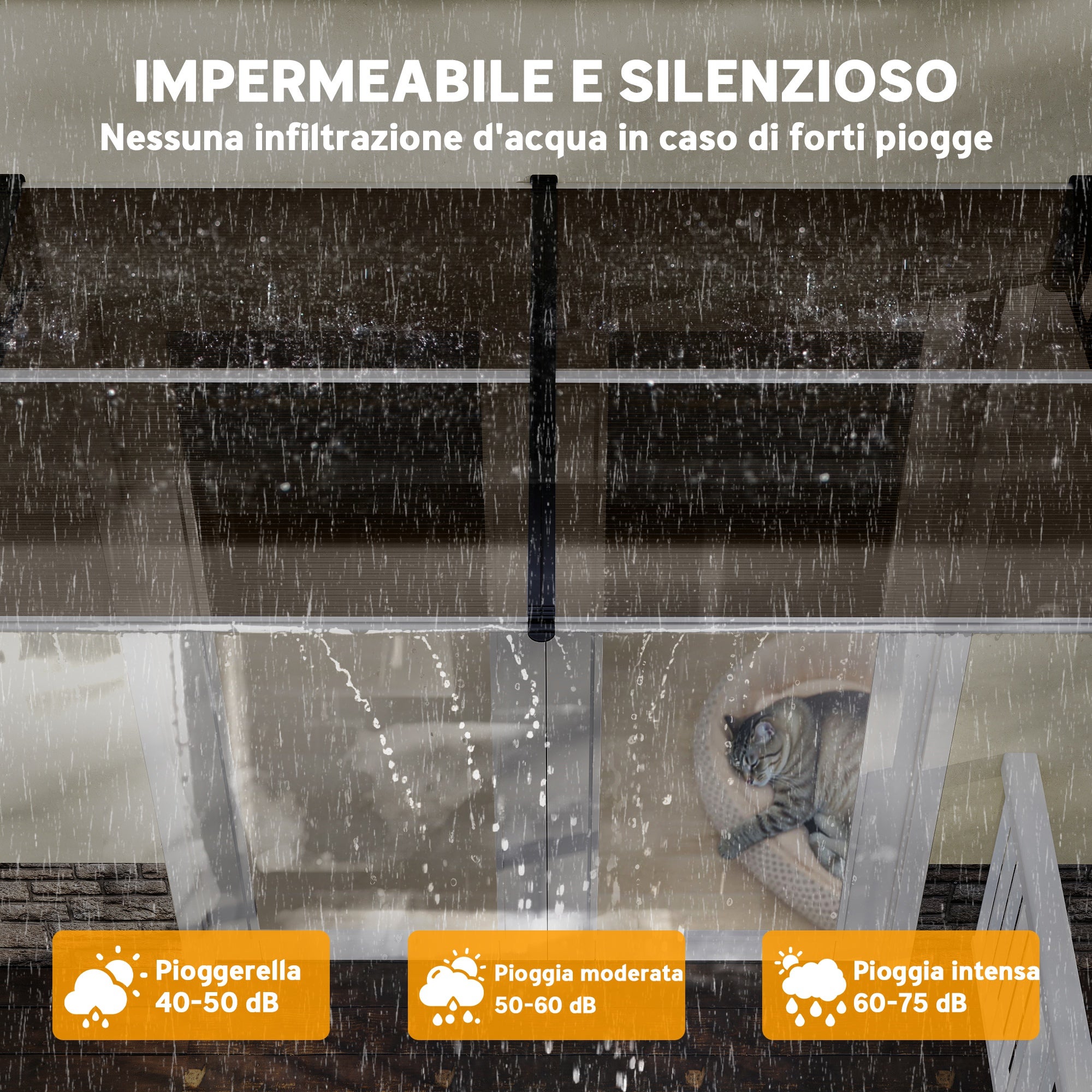 Cobertura externa para janelas e portas, em policarbonato e alumínio, 200x96x27cm, marrom - 7