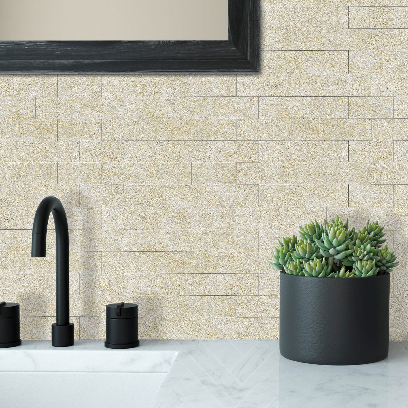 Crédence Adhésive Carrelage Jaune Clair - 10 Panneaux Décoratifs Imperméables pour Mur de Cuisine, Îlot Central et Encadrement de Cheminée - 4