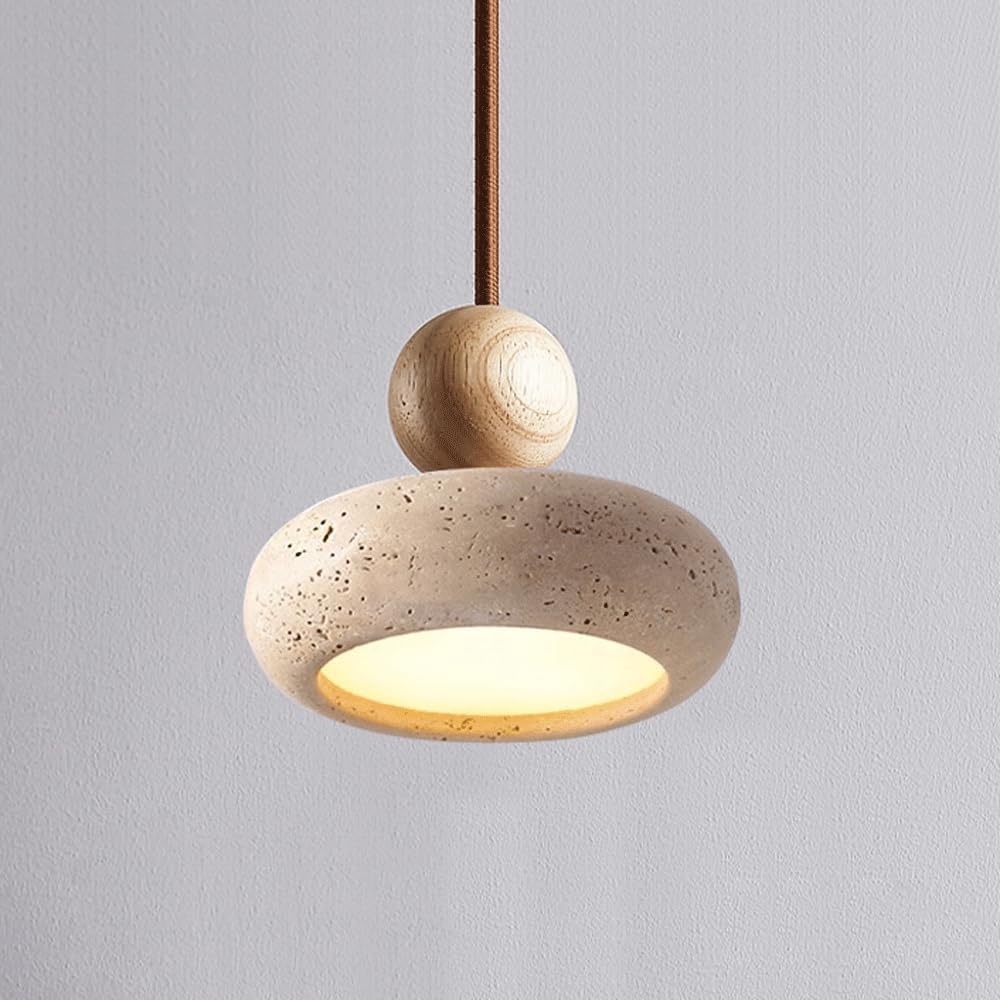Lampă suspendată mică din travertin galben, stil Wabi-Sabi, iluminat suspendat, candelabru, sufragerie, bucătărie, insulă de tavan