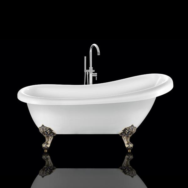Baignoire sur pieds rétro RICHMOND Blanche 171 cm Pieds d'Aigle Bronze jaune vieilli