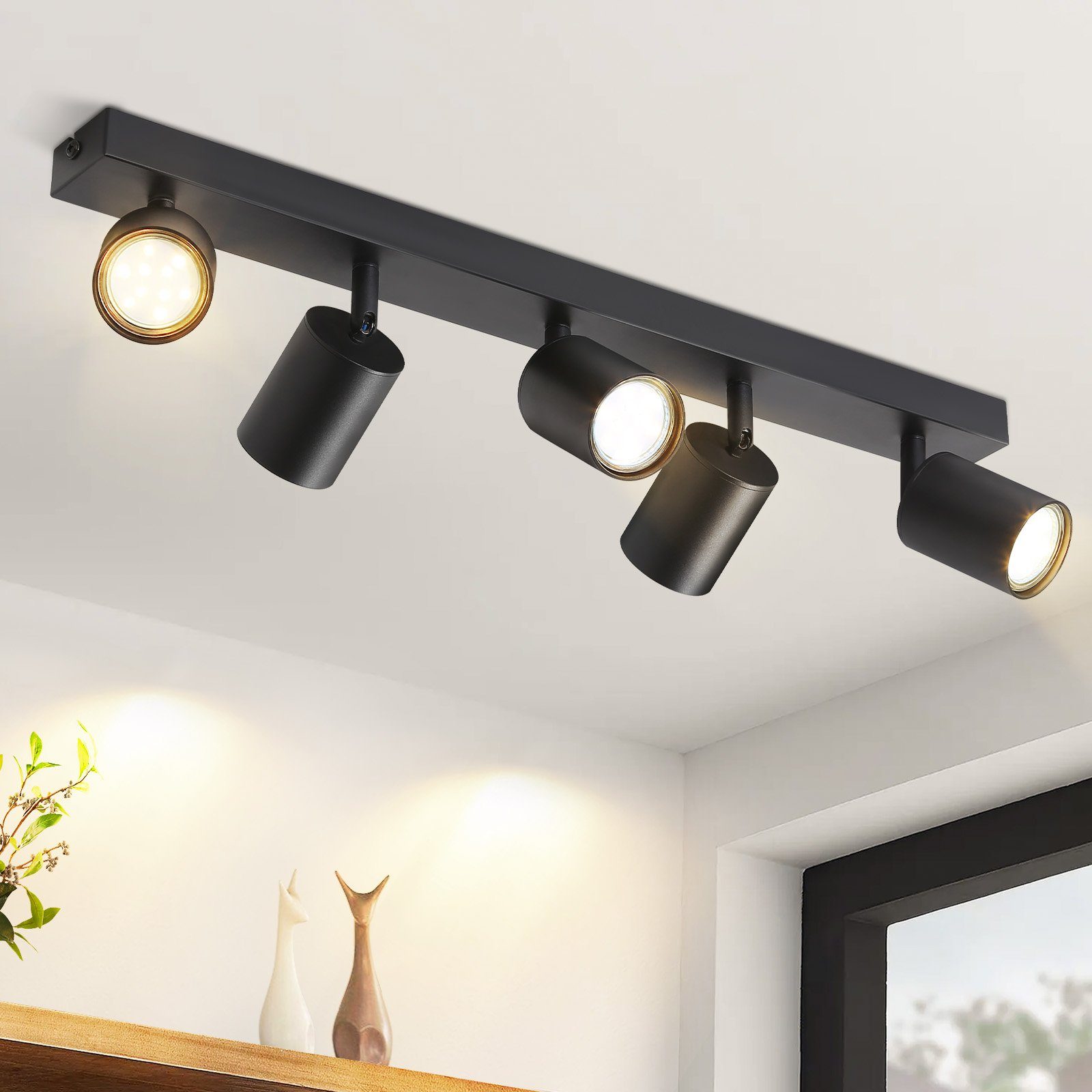 ZMH Czarna lampa sufitowa LED 5 reflektorów GU10 obrotowych 330° Nowoczesny styl industrialny do salonu sypialni kuchni bez żarówek