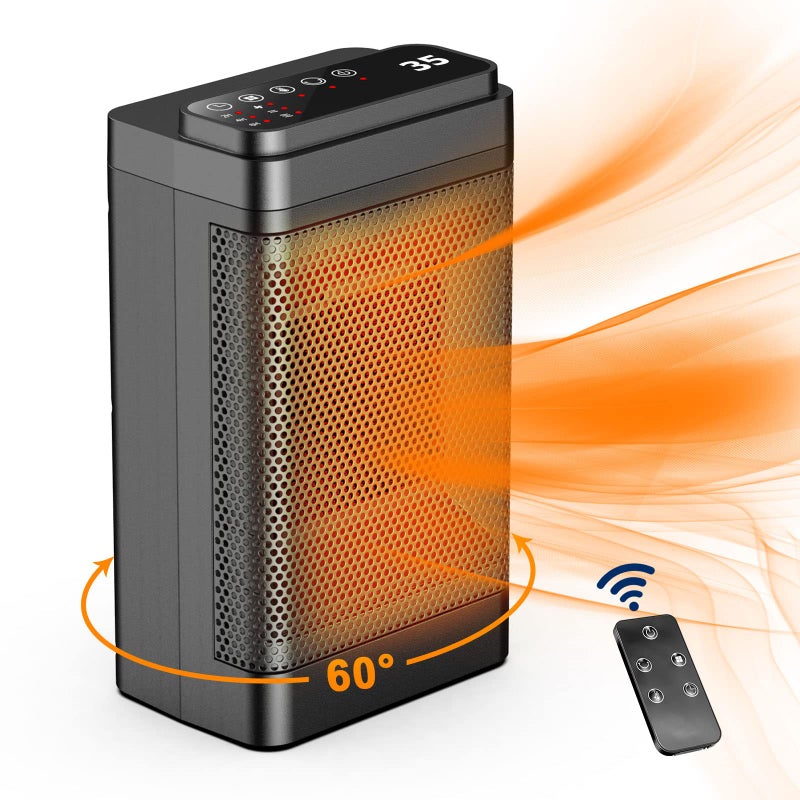 Termowentylator ceramiczny 1500 W z pilotem i diodą LED dotykową - 3 ustawienia temperatury - wiele zabezpieczeń