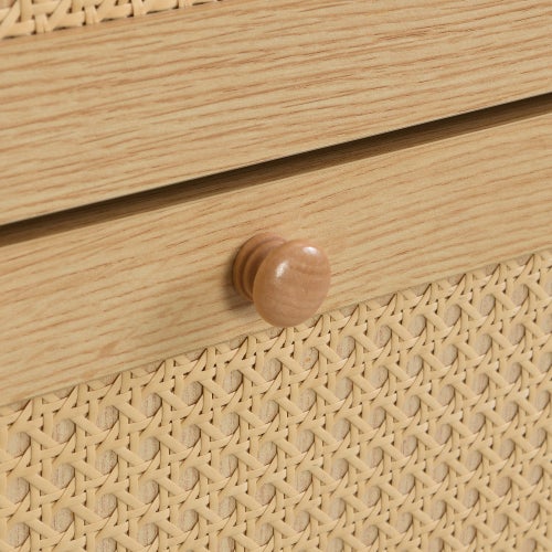 Meuble à chaussures en bois et rotin - 3 portes basculantes et 1 tiroir, naturel - 9