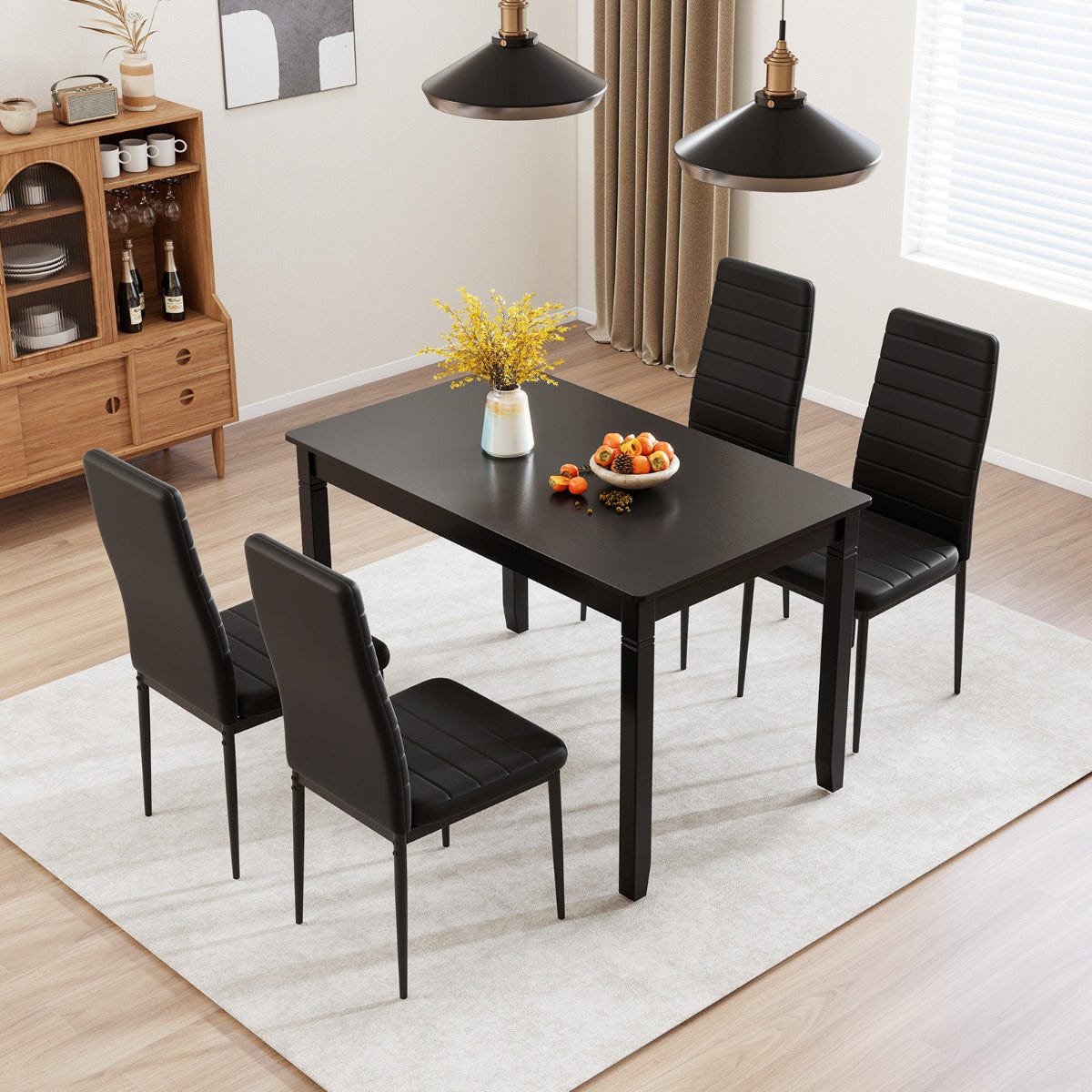 DUMOS Set 4 Sedie Da Pranzo In Pelle PU - Imbottite, Stile Mid-Century, Gambe In Metallo, Nero